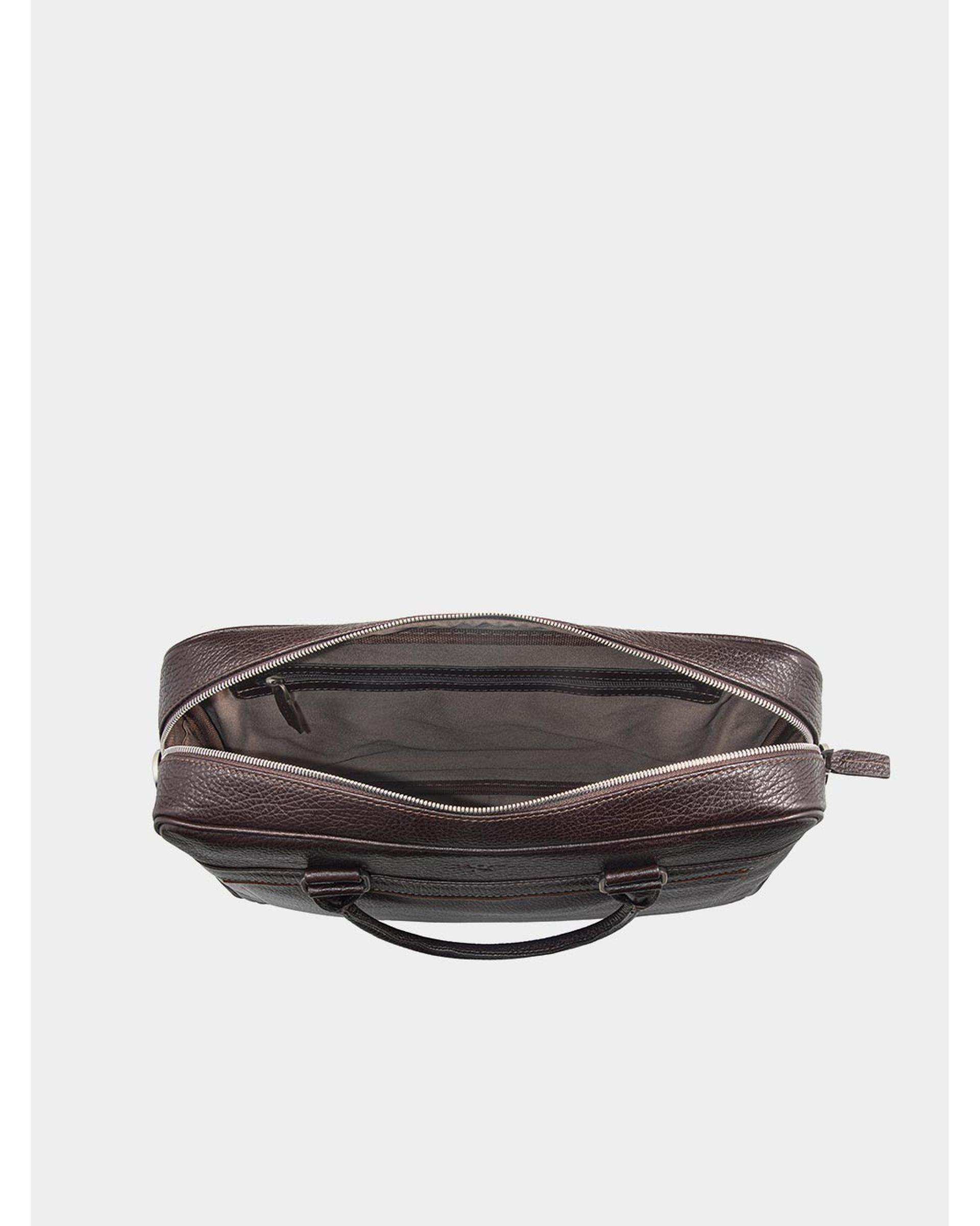 کیف اداری چرم مردانه قهوه ای ساتن نوین چرم Novin Leather مدل لاویدا BE5057