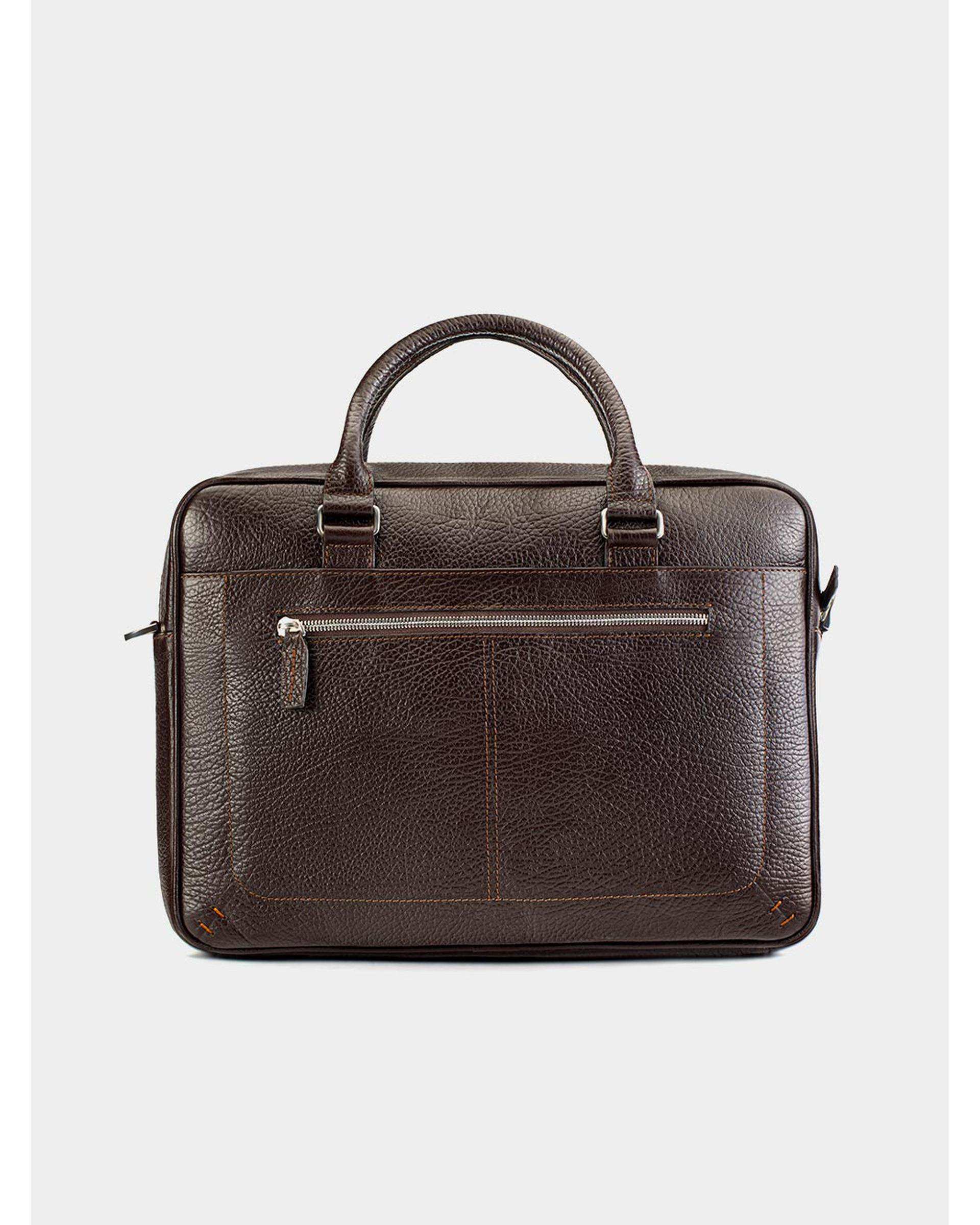 کیف اداری چرم مردانه قهوه ای ساتن نوین چرم Novin Leather مدل لاویدا BE5057