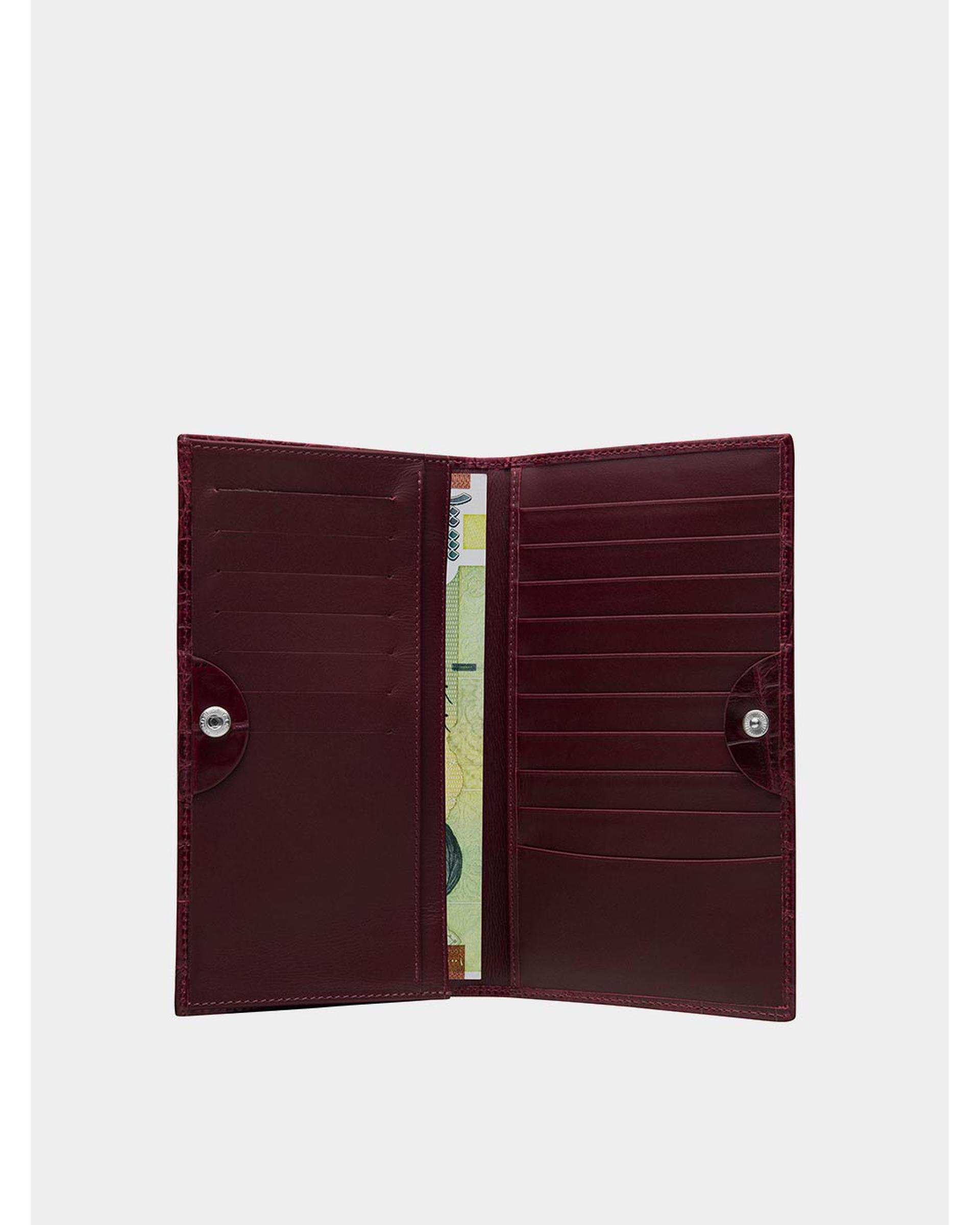 کیف پول کتی چرم زرشکی نوین چرم Novin Leather مدل هوگل WT2139