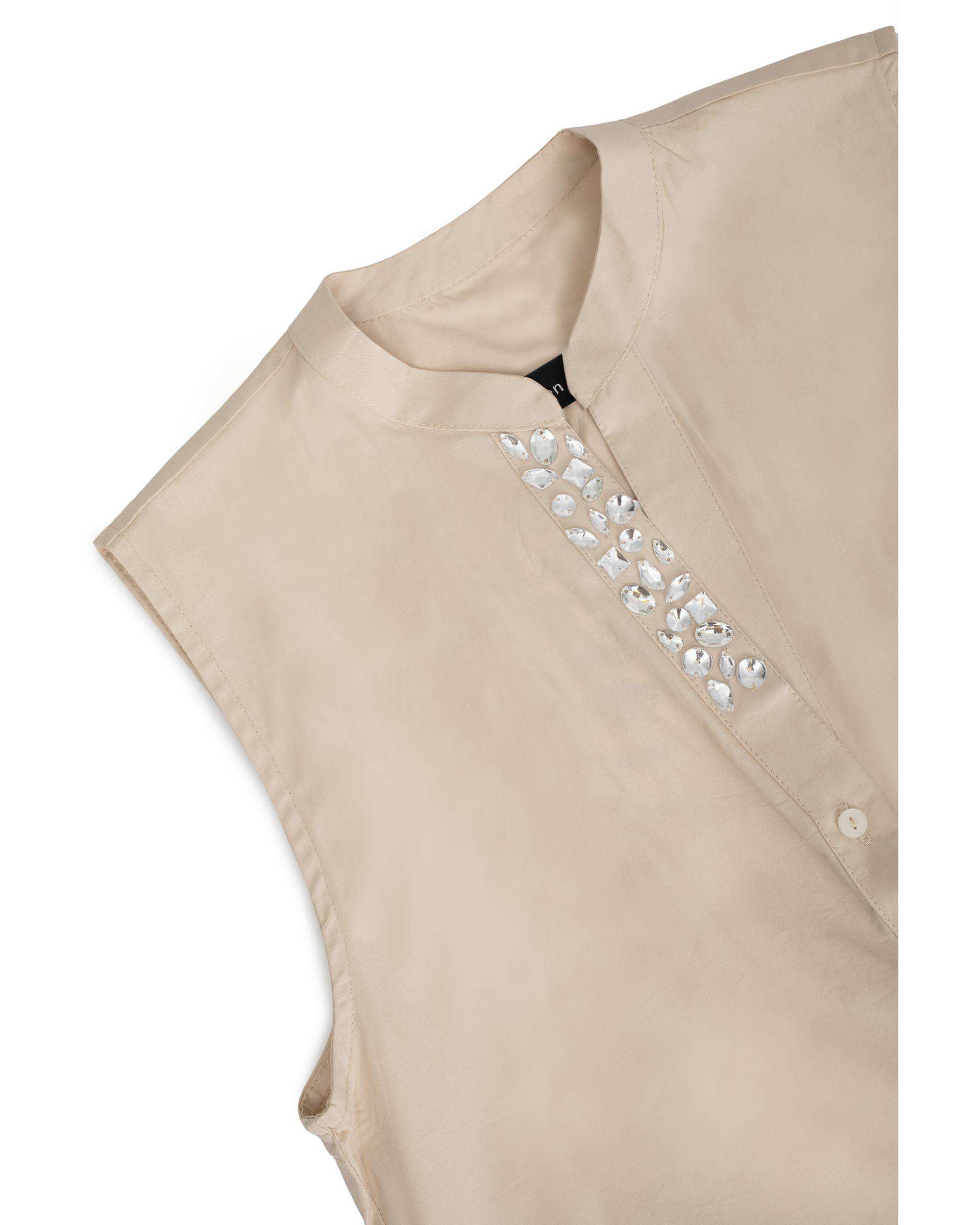 تاپ زنانه پوپلین نگین دار کرم کالین Colleen کد 3206