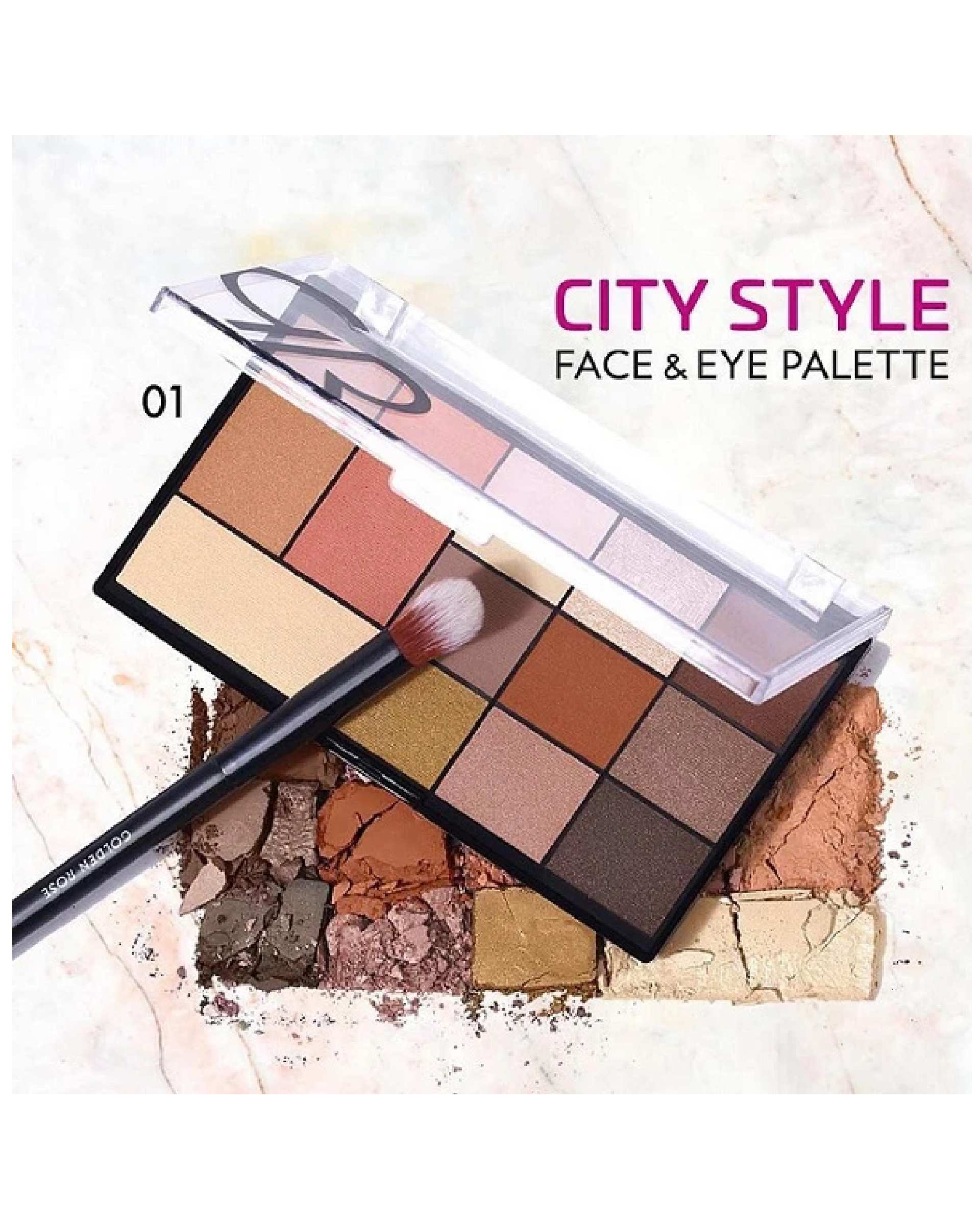 پالت سایه چشم و هایلایتر و رژگونه گلدن رز GOLDEN ROSE مدل City Style کد 01