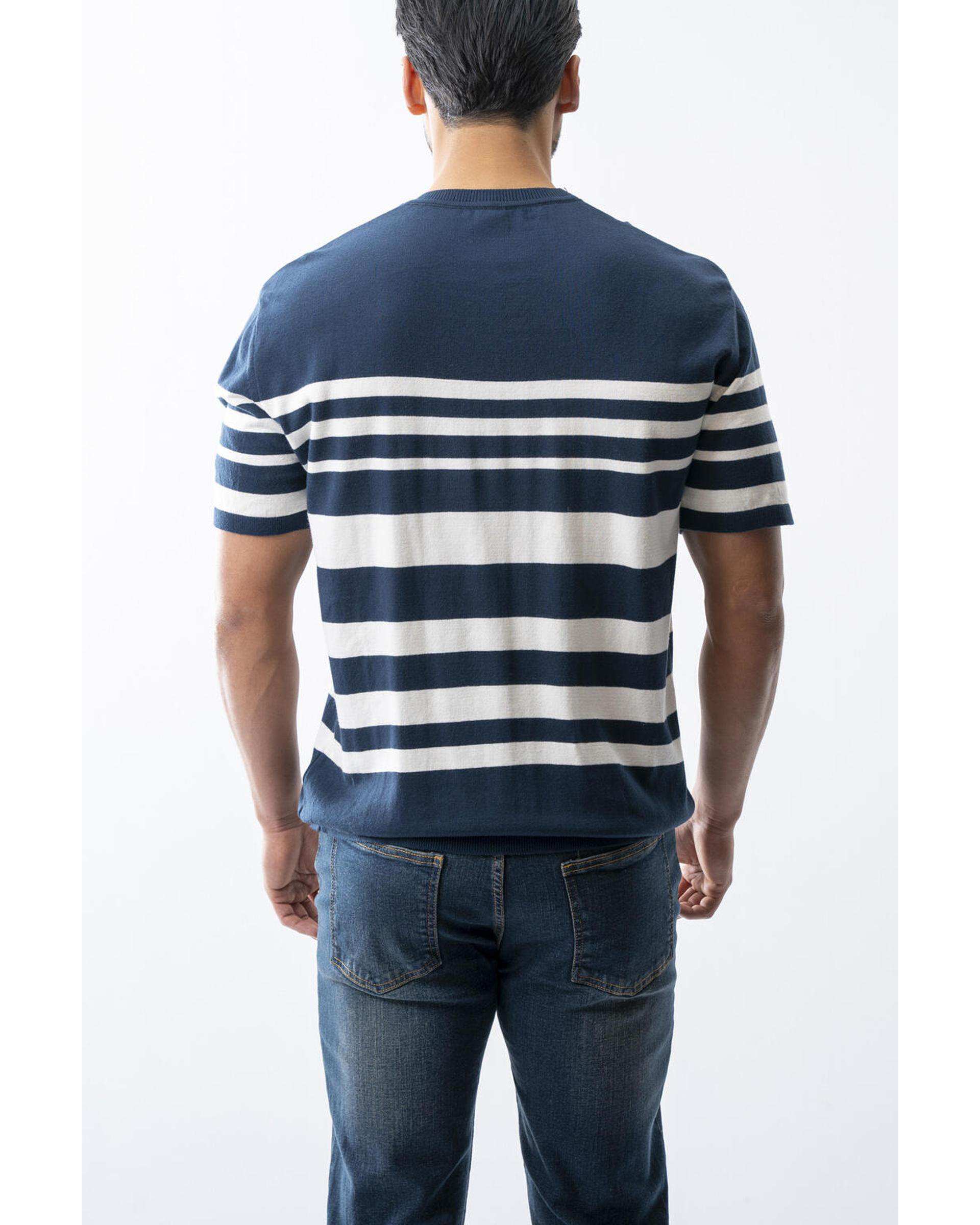 تیشرت مردانه بافت راه راه سرمه ای آر ان اس RNS کد 12022760