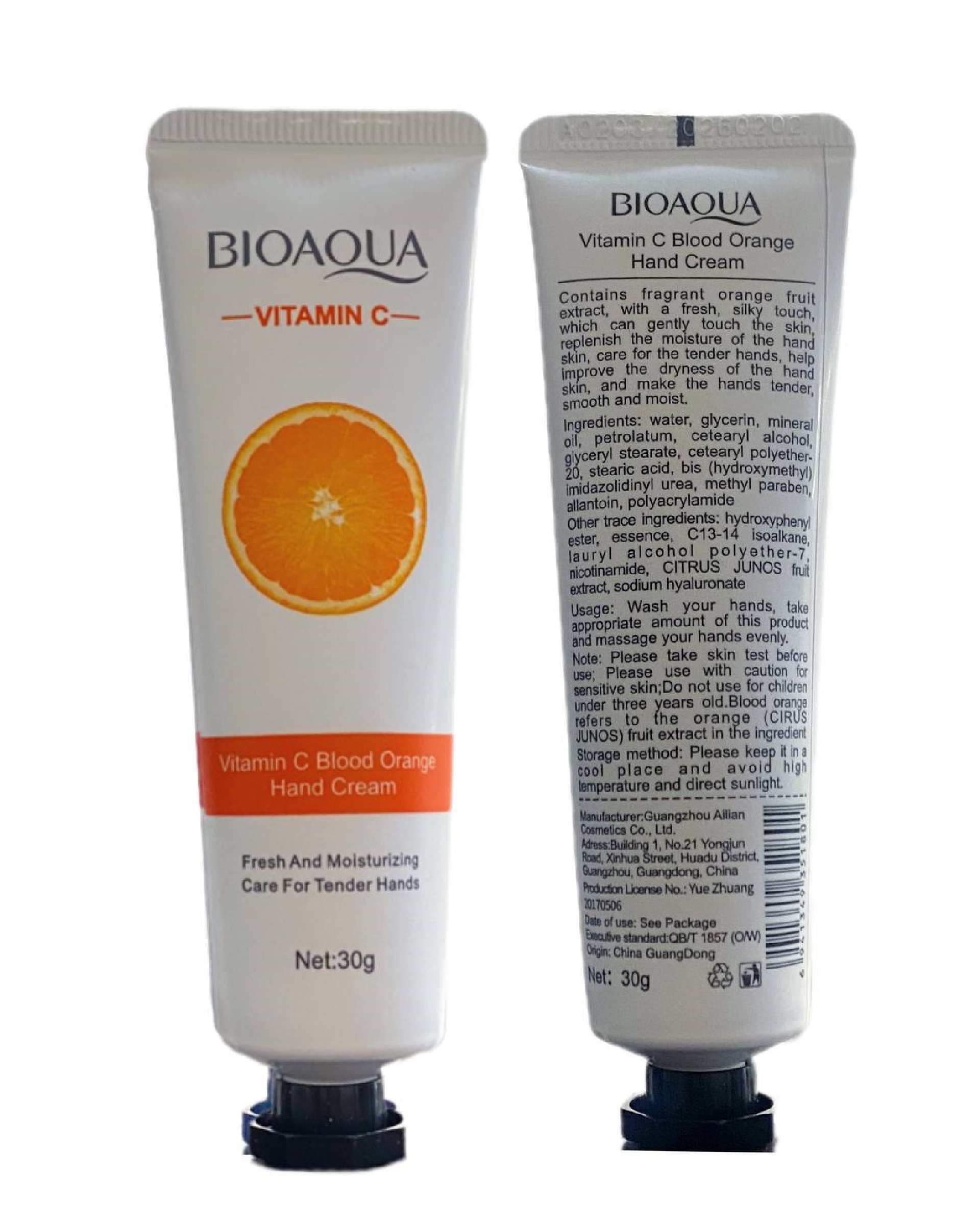 کرم تیوپی آبرسان و مرطوب کننده دست بایوآکوا BIOAQUA مدل ویتامین سی حجم 30 میلی لیتر