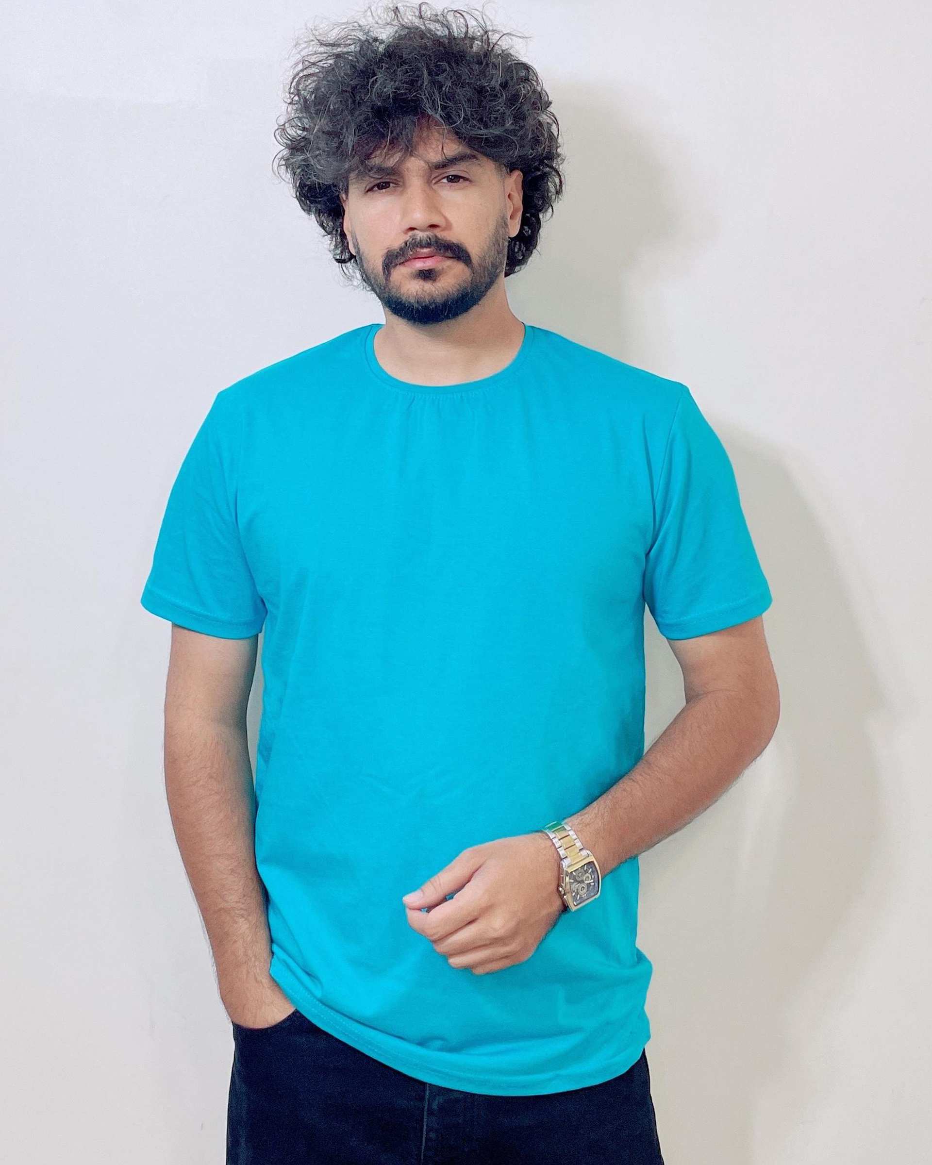 تیشرت مردانه بیسیک آبی فیروزه ای دیورسو Diverso کد 4928