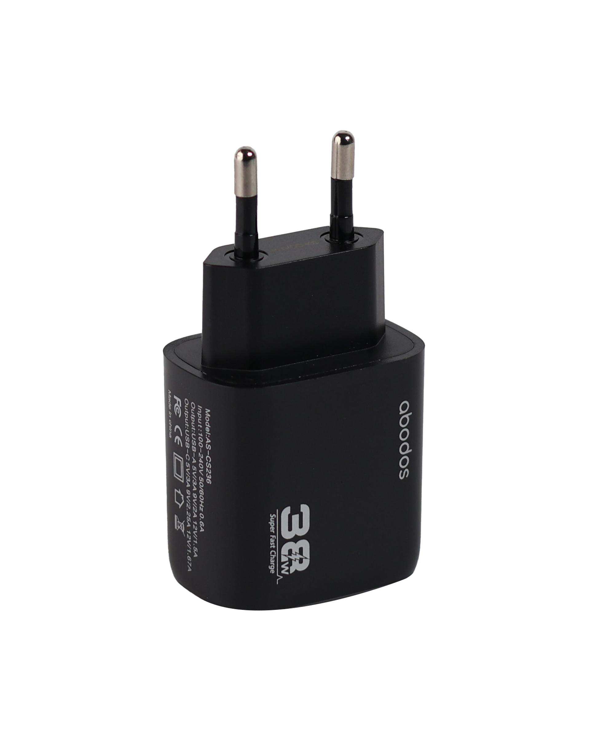 شارژر دیواری مشکی آبادوس Abodos مدل AS-CS236KIT به همراه کابل Type-c