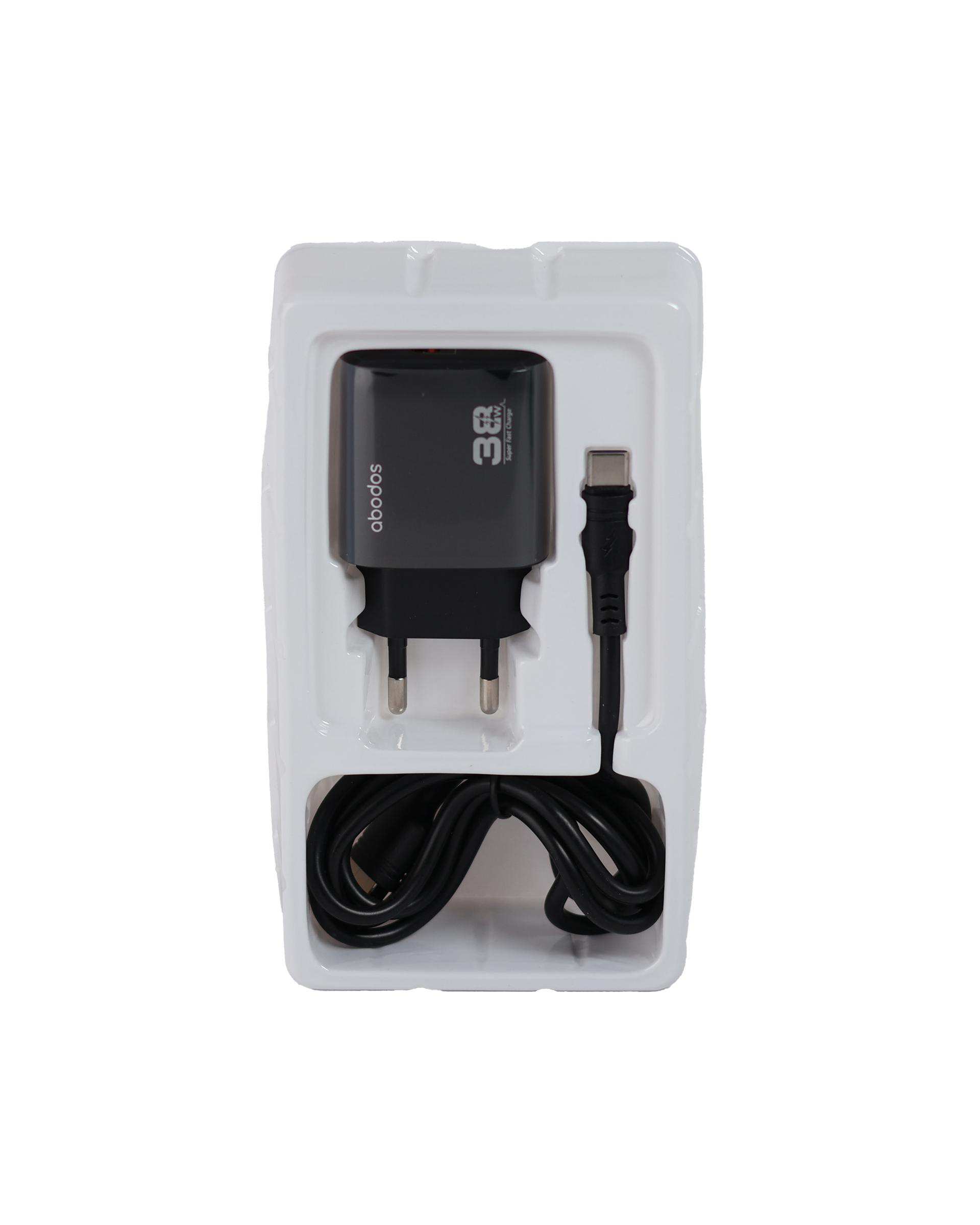 شارژر دیواری مشکی آبادوس Abodos مدل AS-CS236KIT به همراه کابل Type-c
