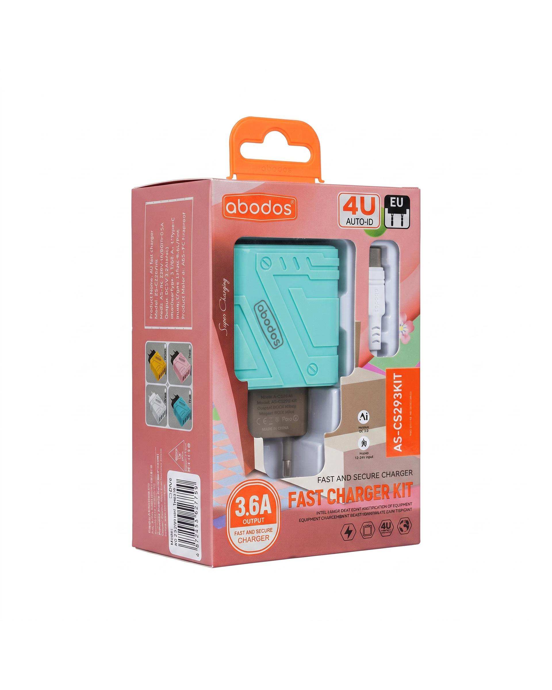 شارژر دیواری آبی آبادوس Abodos مدل AS-CS293KIT به همراه کابل Type-c