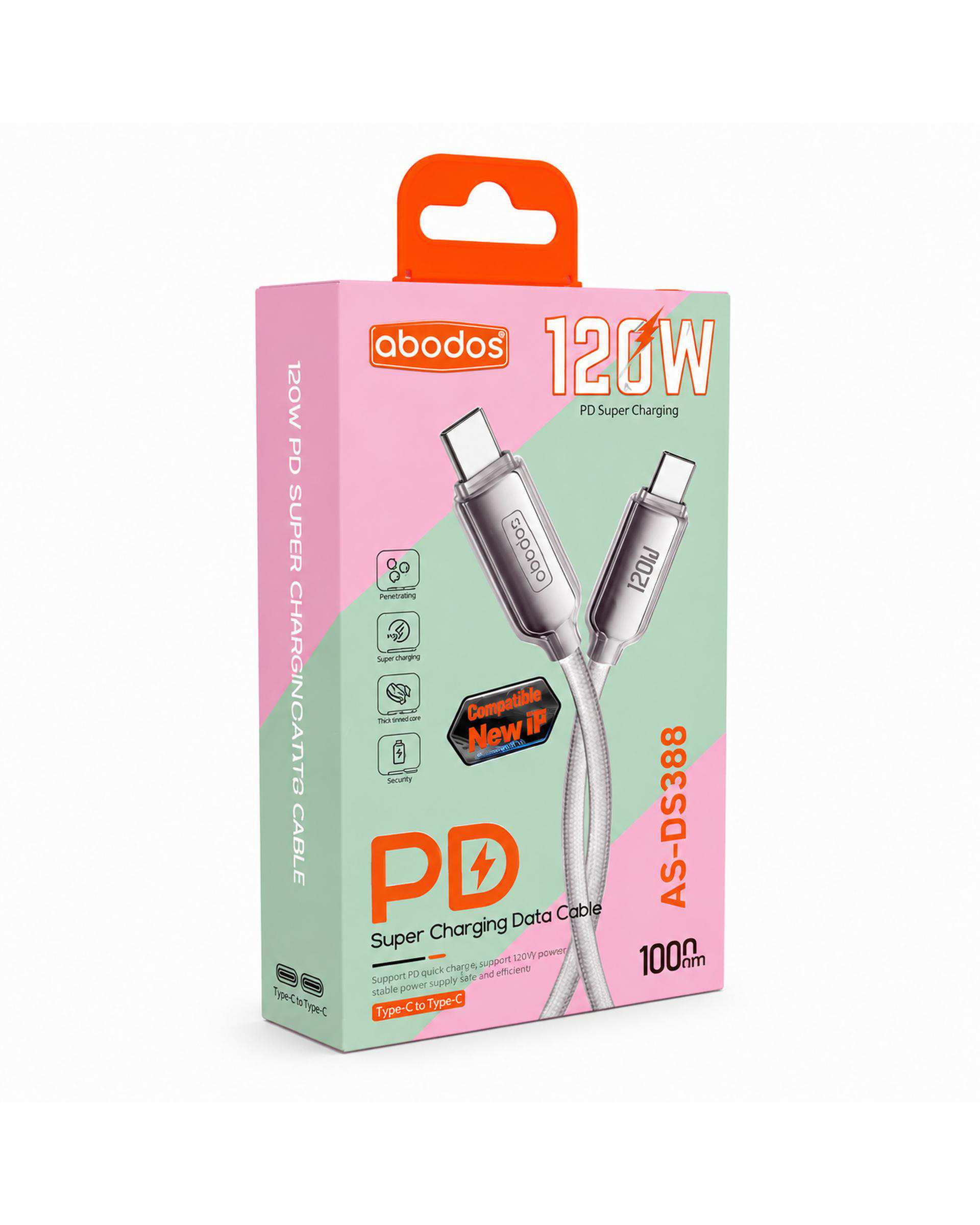 کابل شارژ Type-c به Type-c سفید آبادوس Abodos مدل AS-DS388