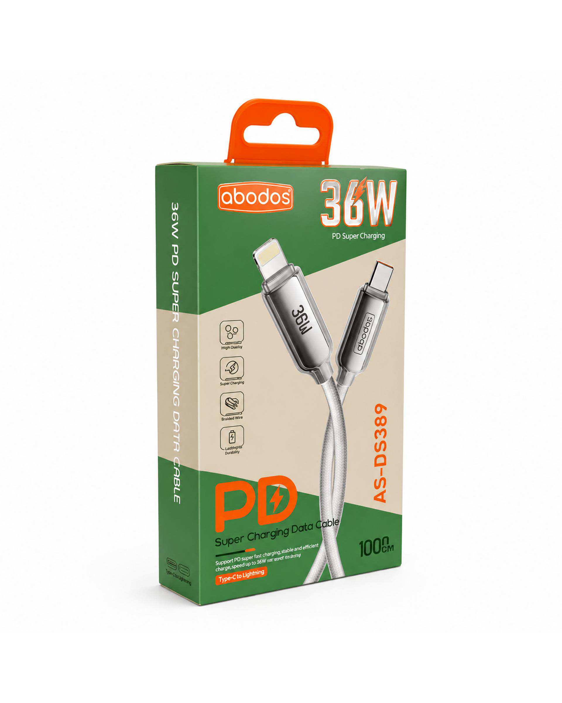 کابل شارژ Type-c به Lightening سفید آبادوس Abodos مدل AS-DS389