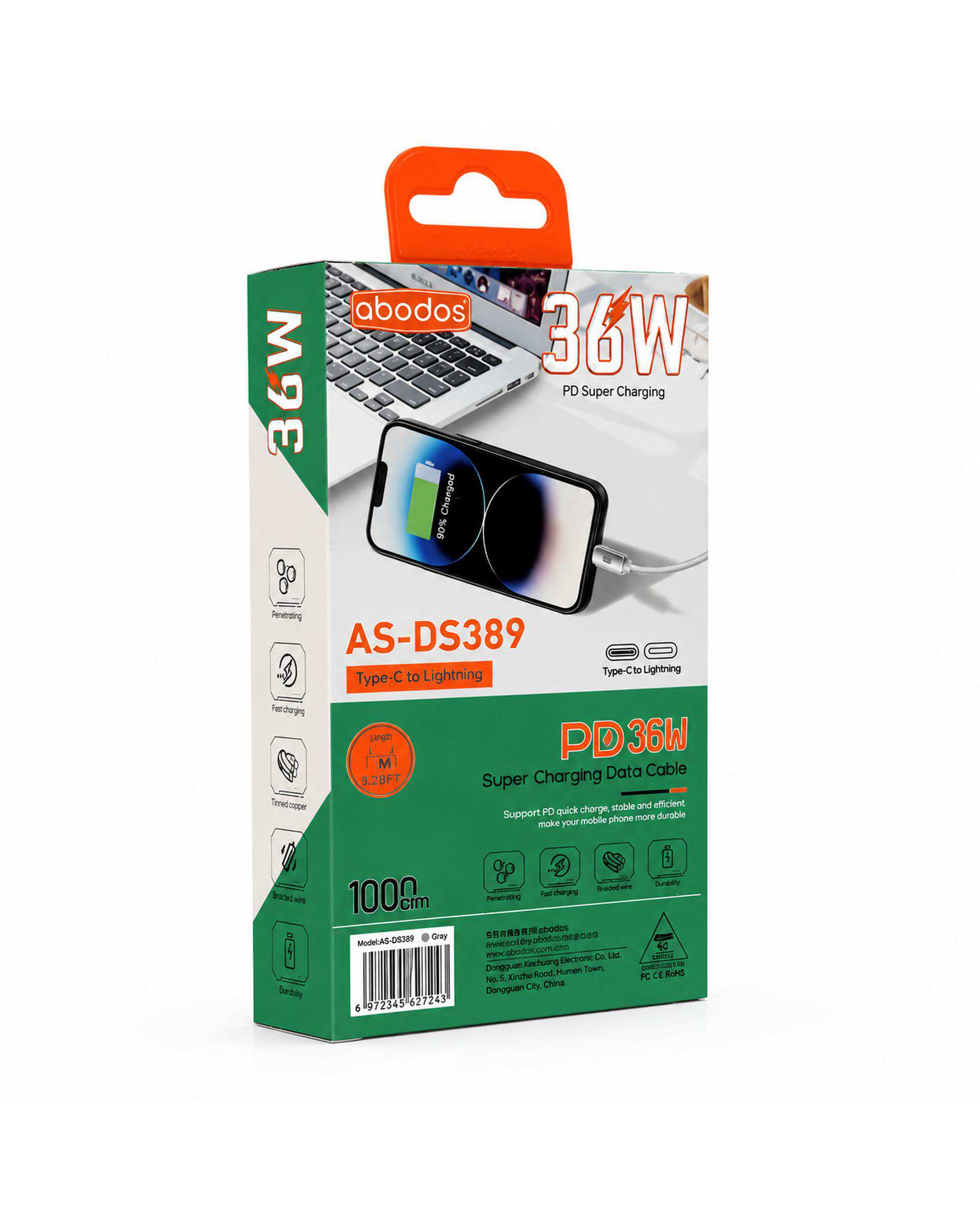 کابل شارژ Type-c به Lightening سفید آبادوس Abodos مدل AS-DS389