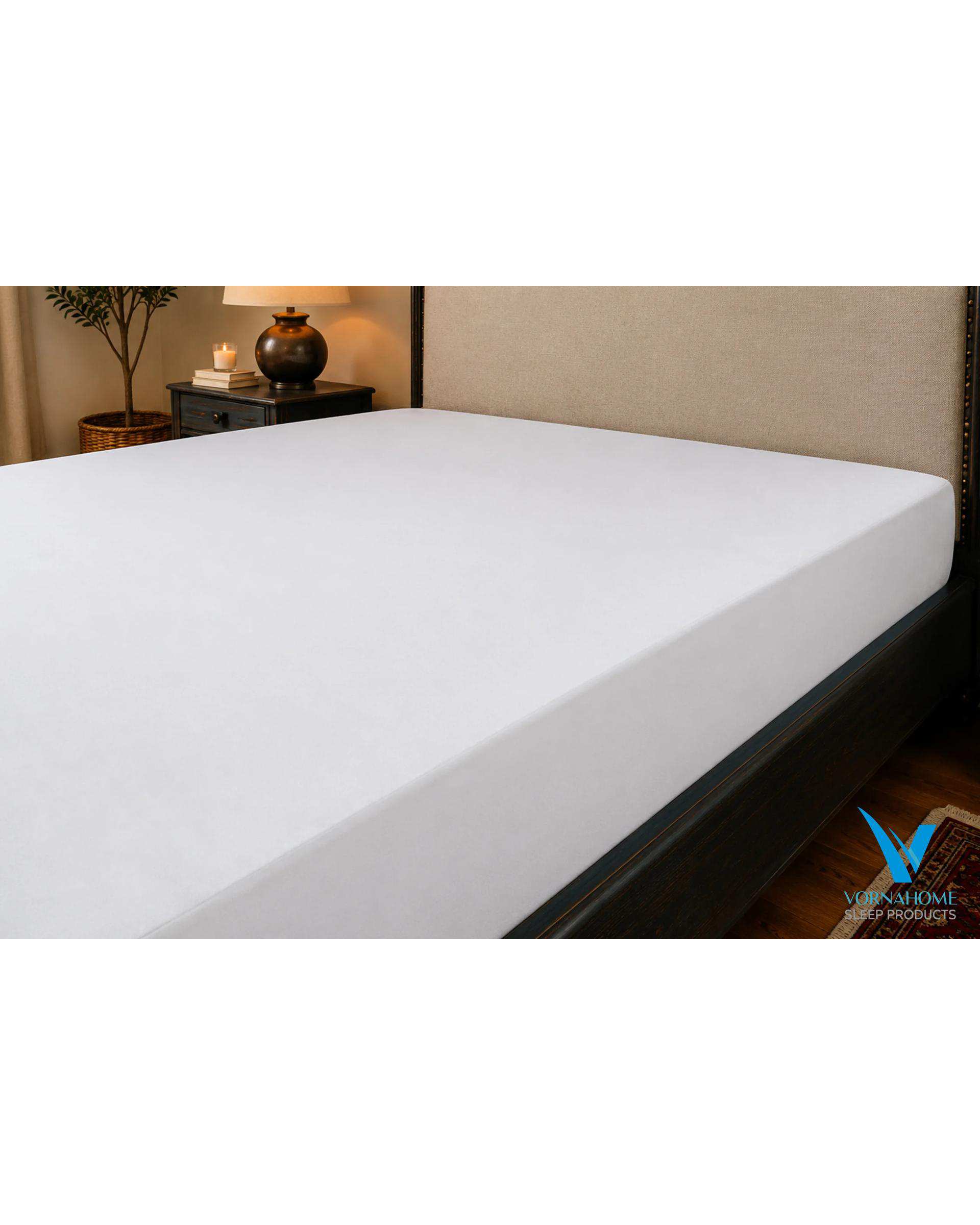 محافظ تشک یک نفره سایز 120×200 ضد آب ساده سفید ورنا هوم Vornahome