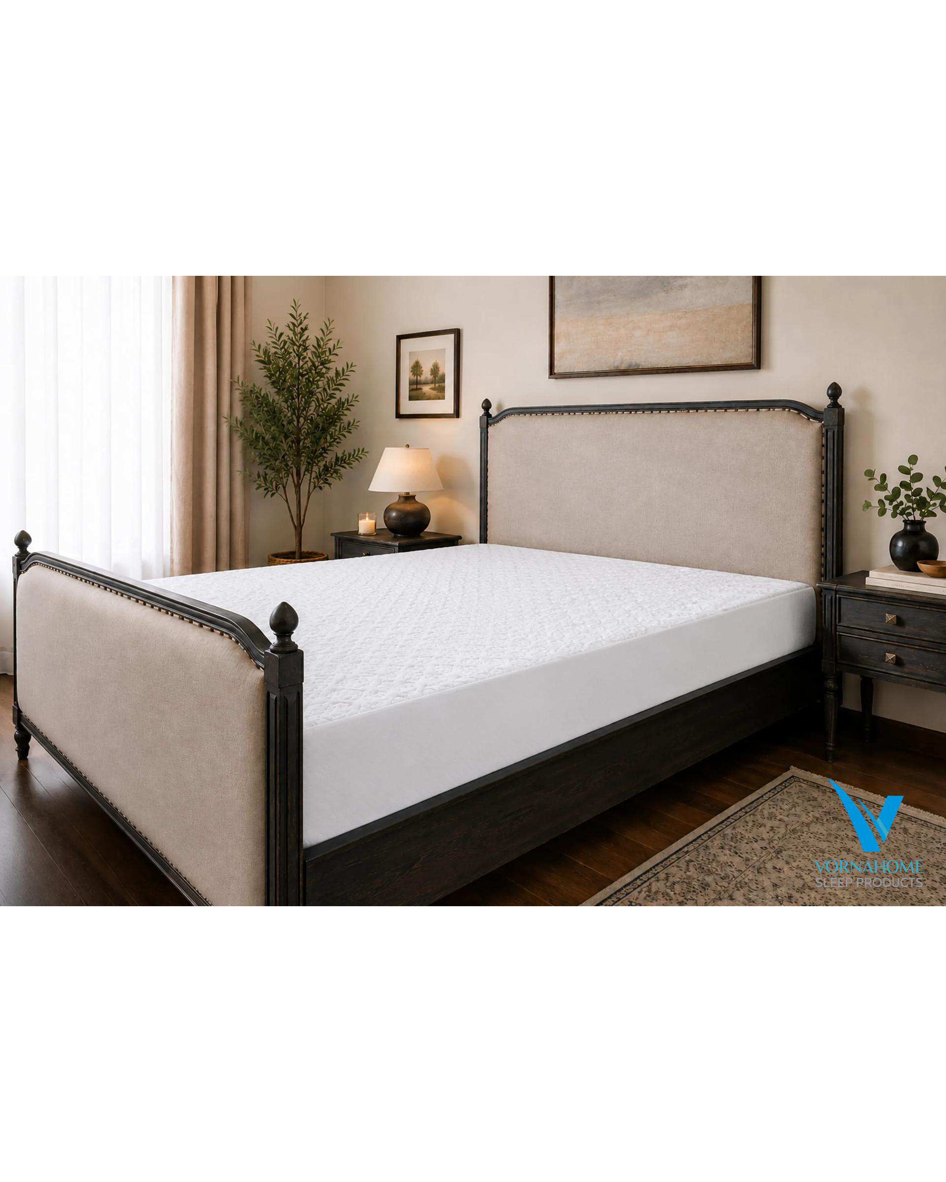 محافظ تشک دو نفره سایز 160×200 کتان ضد آب سفید ورنا هوم Vornahome