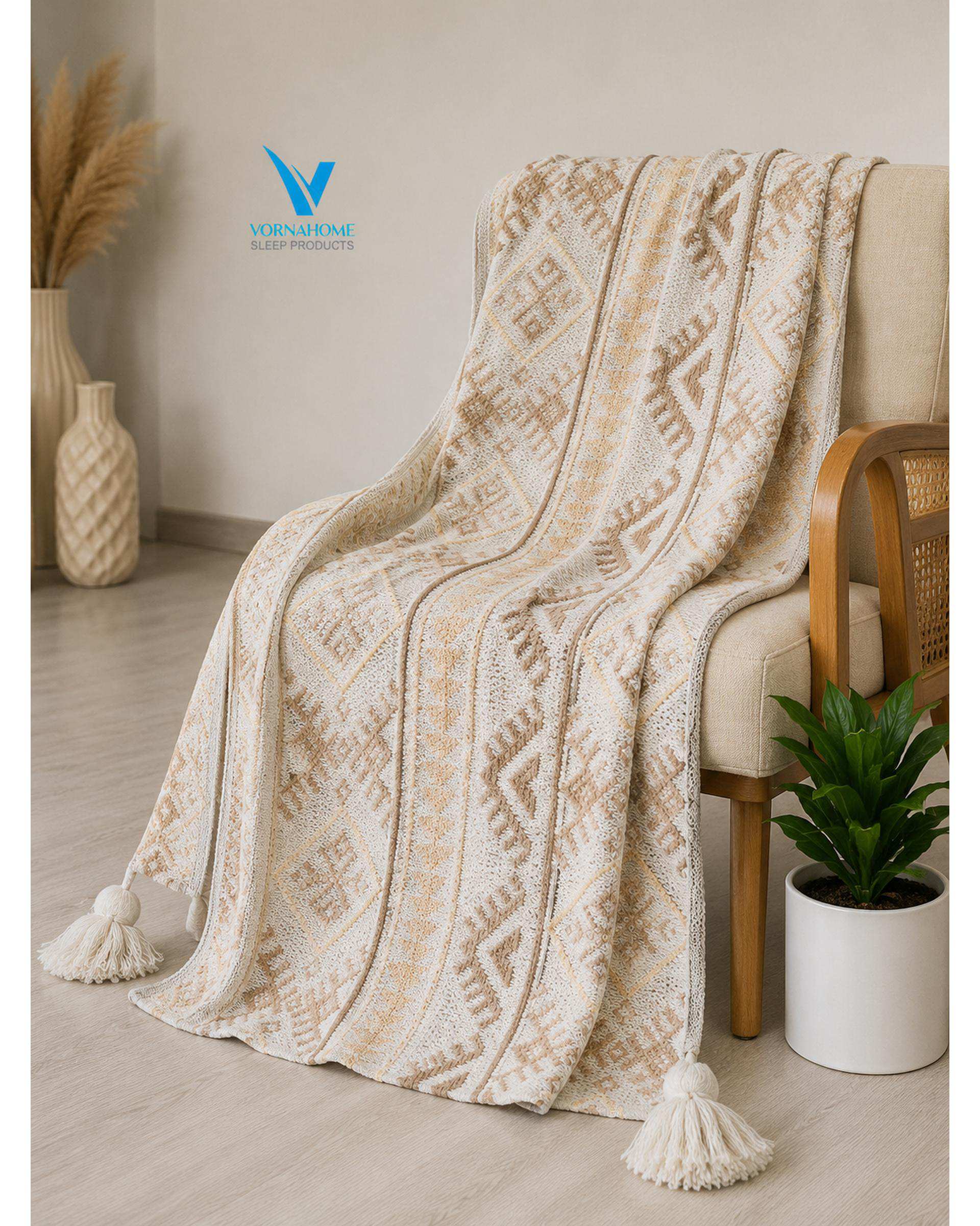 شال مبل سایز 180×140 قهوه ای ورنا هوم Vornahome طرح گلیم