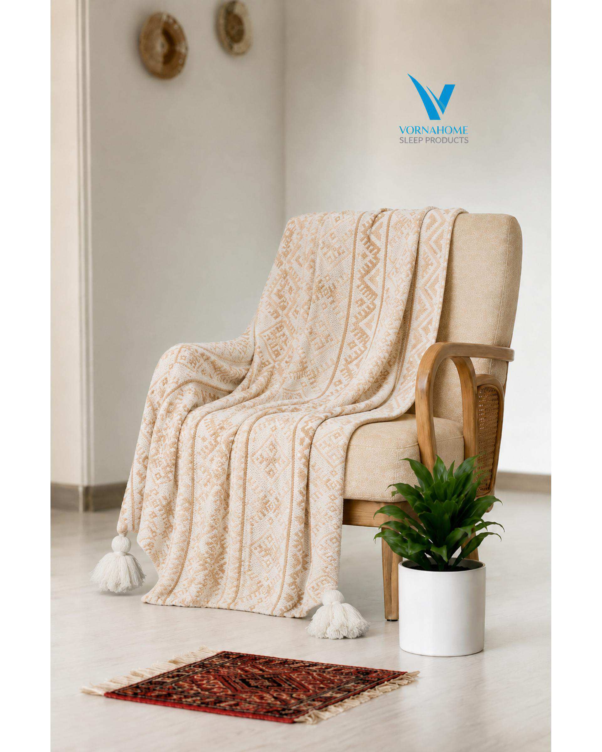 شال مبل سایز 180×140 نسکافه ای ورنا هوم Vornahome طرح گلیم