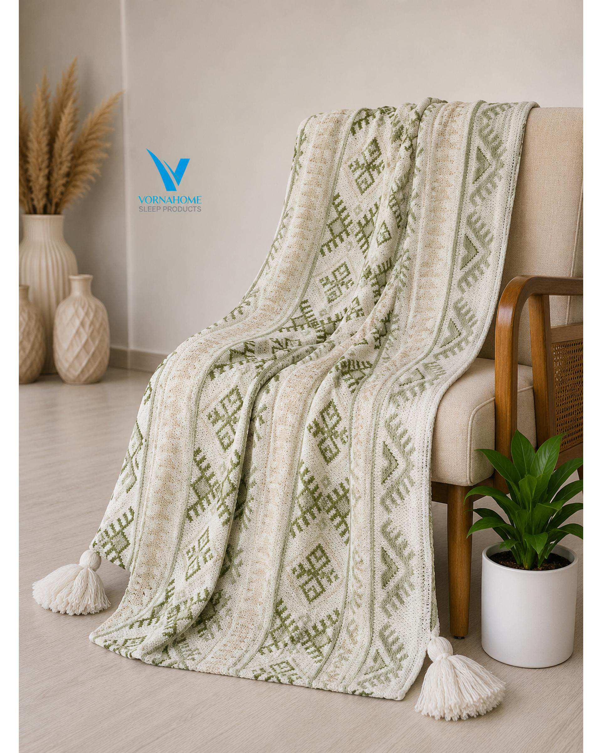 شال مبل سایز 180×140 سبز آووکادویی ورنا هوم Vornahome طرح گلیم