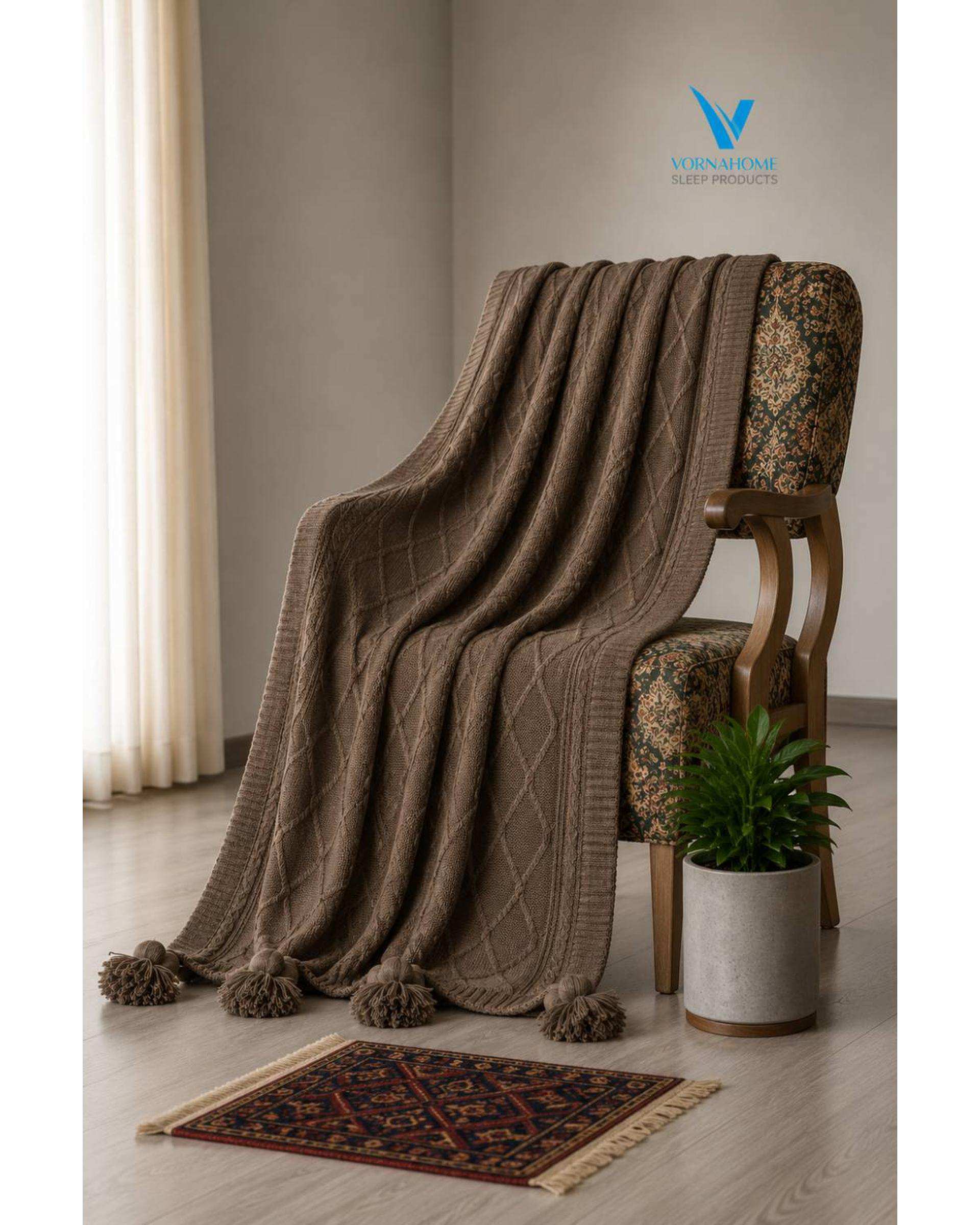 شال مبل سایز 180×140 قهوه ای ورنا هوم Vornahome طرح دیانا