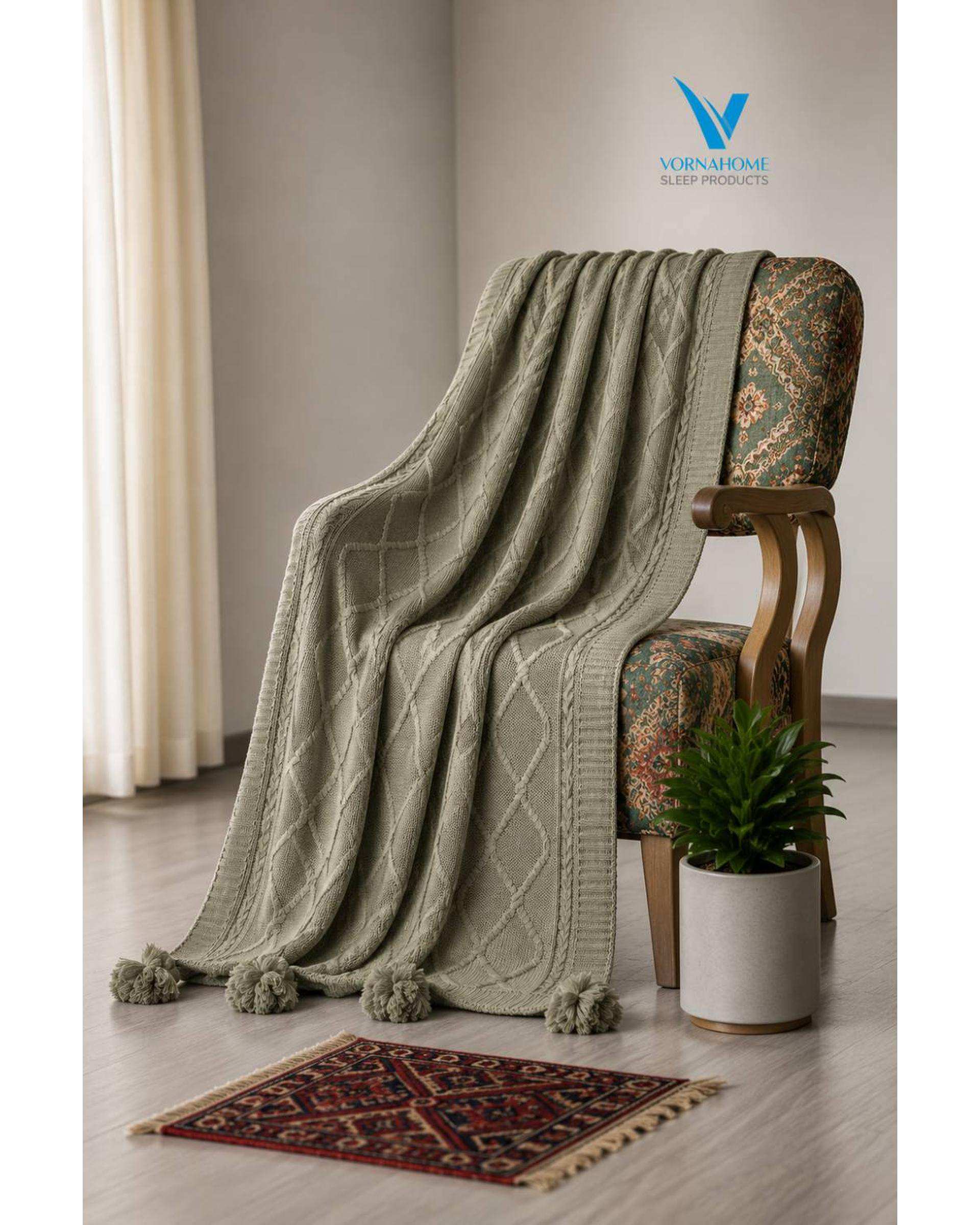شال مبل سایز 180×140 سبز آووکادویی ورنا هوم Vornahome طرح دیانا