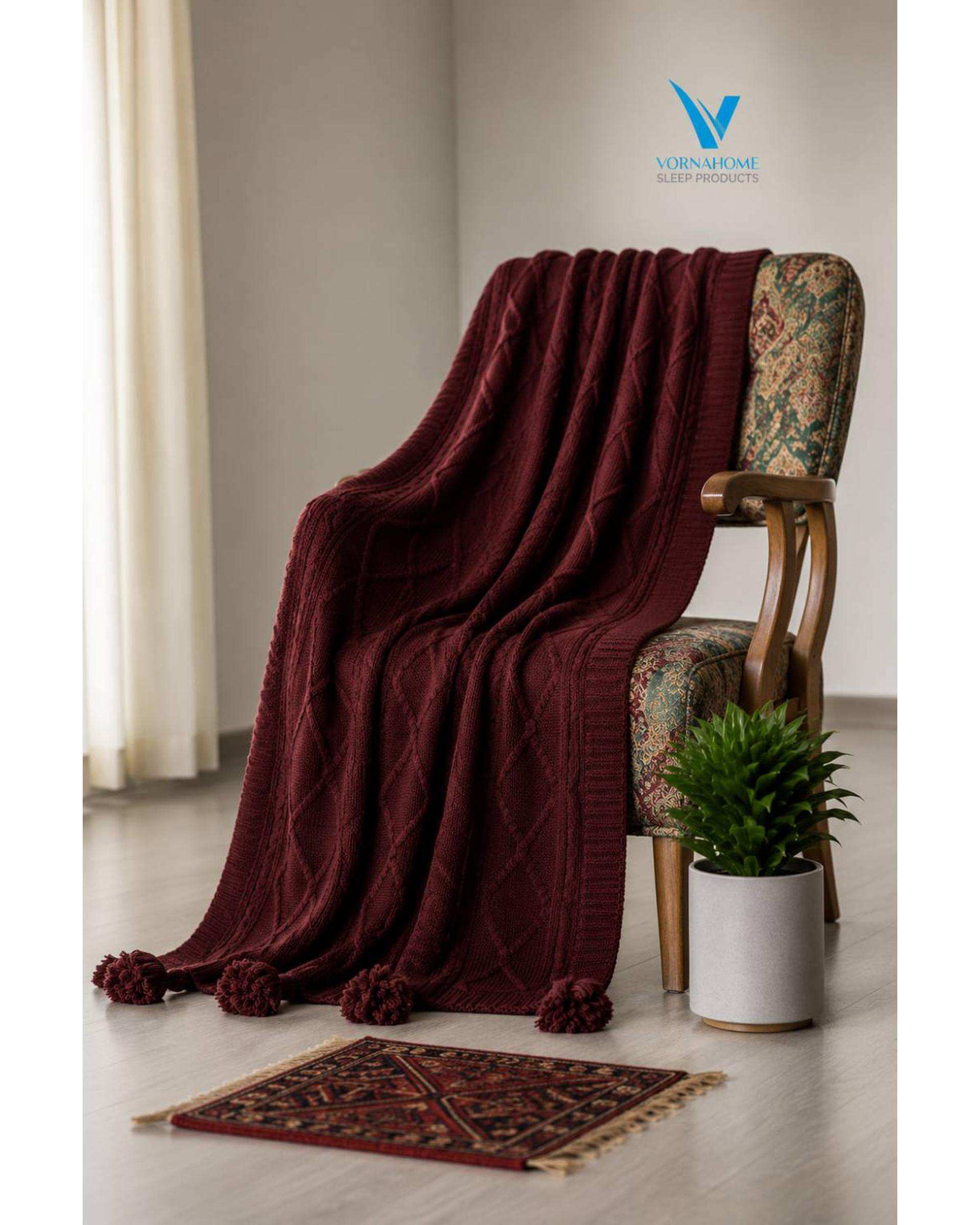 شال مبل سایز 180×140 زرشکی ورنا هوم Vornahome طرح دیانا