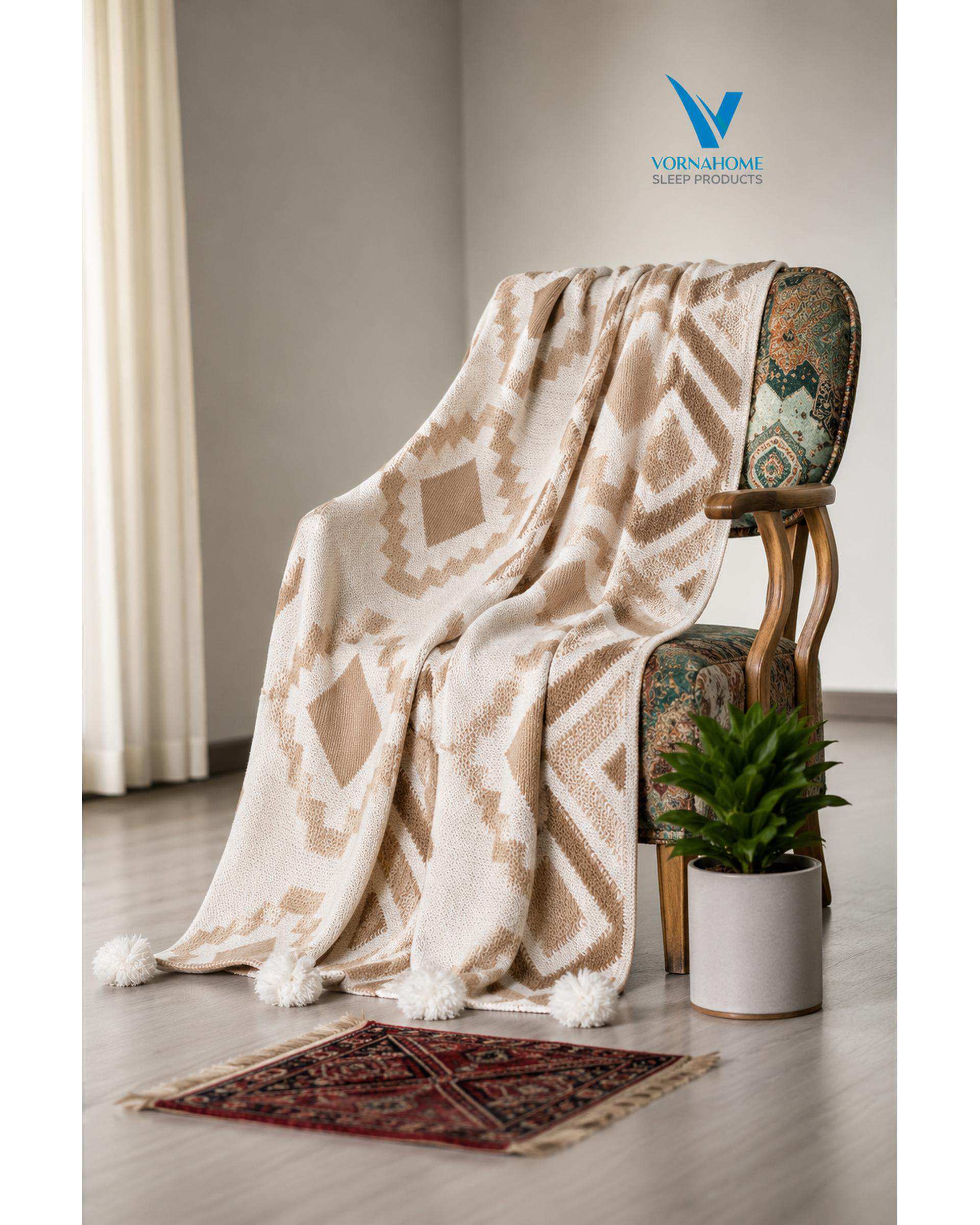 شال مبل سایز 180×140 قهوه ای ورنا هوم Vornahome طرح پانچ