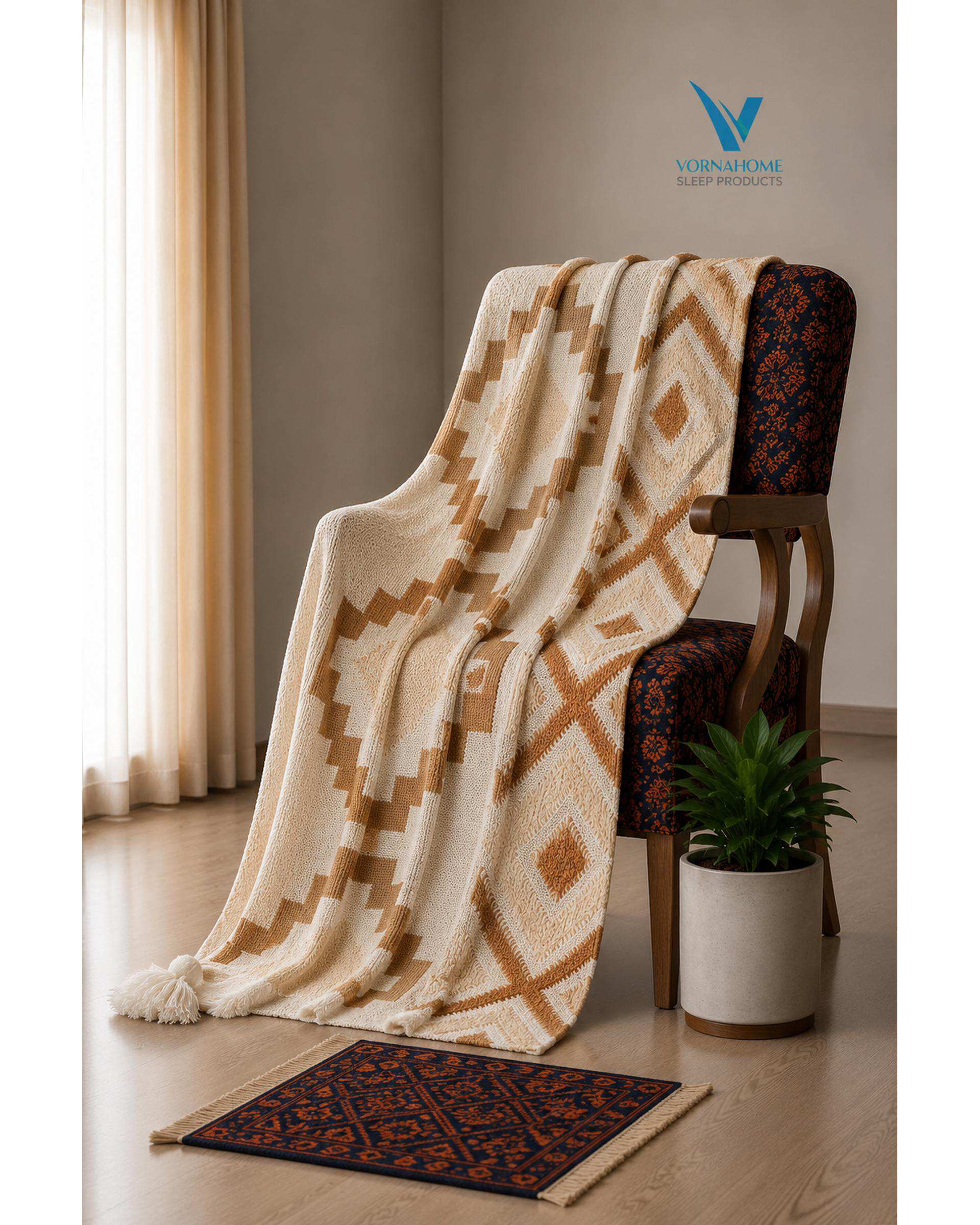 شال مبل سایز 180×140 نسکافه ای ورنا هوم Vornahome طرح پانچ