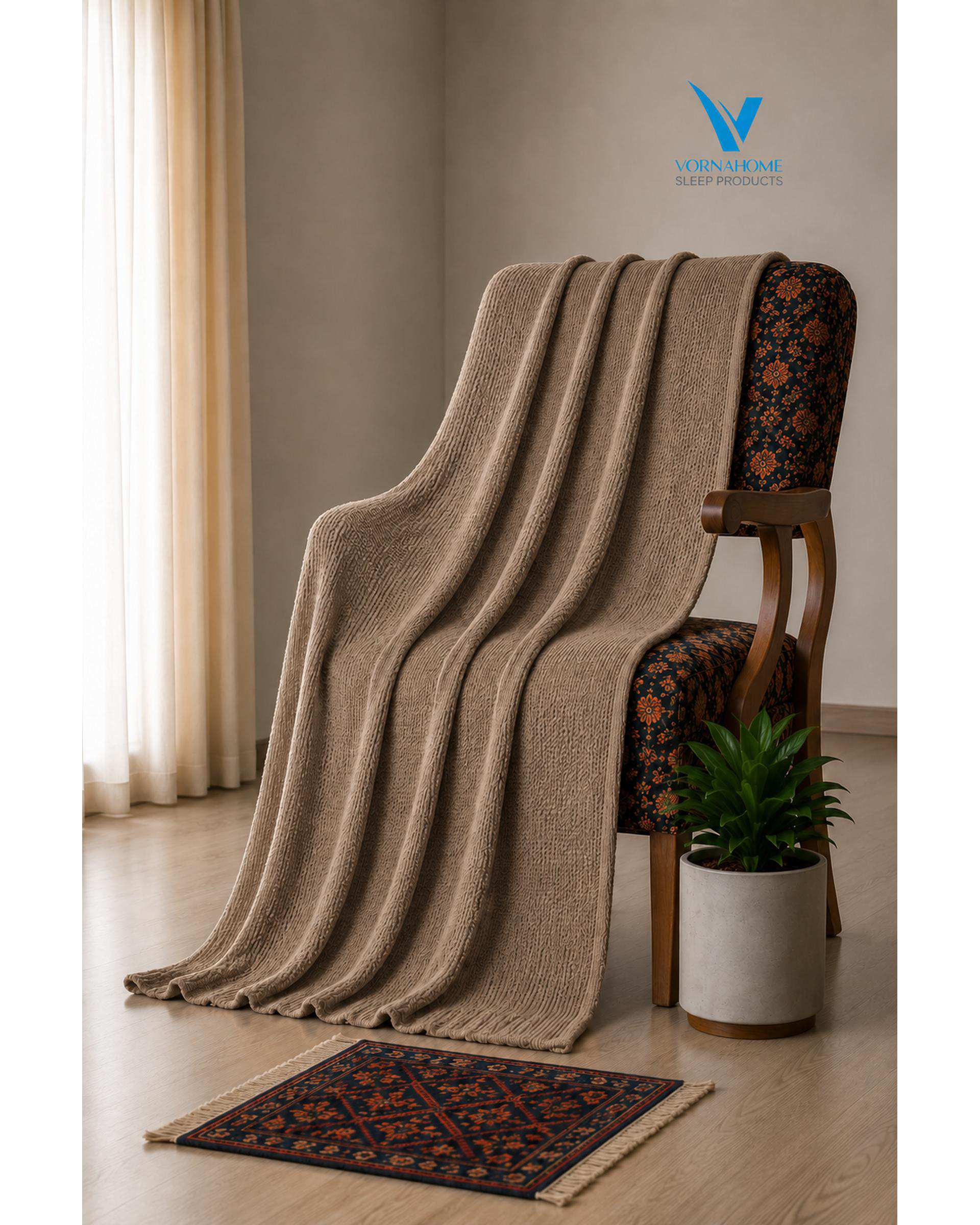 شال مبل سایز 180×140 نسکافه ای ورنا هوم Vornahome طرح کلاسیک