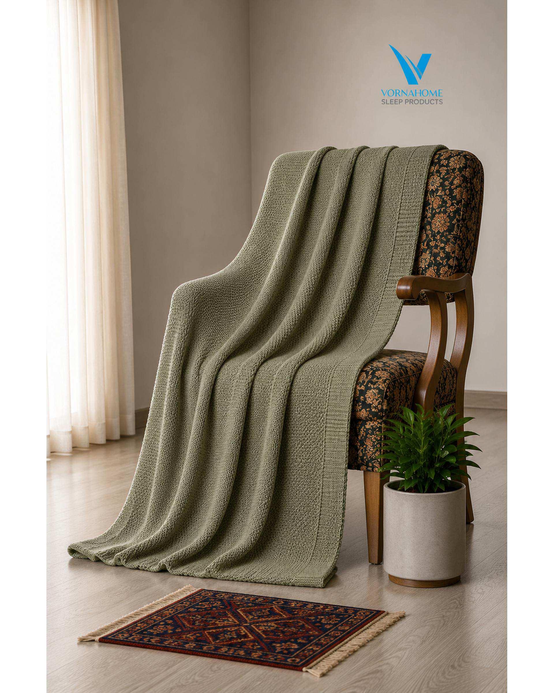 شال مبل سایز 180×140 سبز آووکادویی ورنا هوم Vornahome طرح کلاسیک