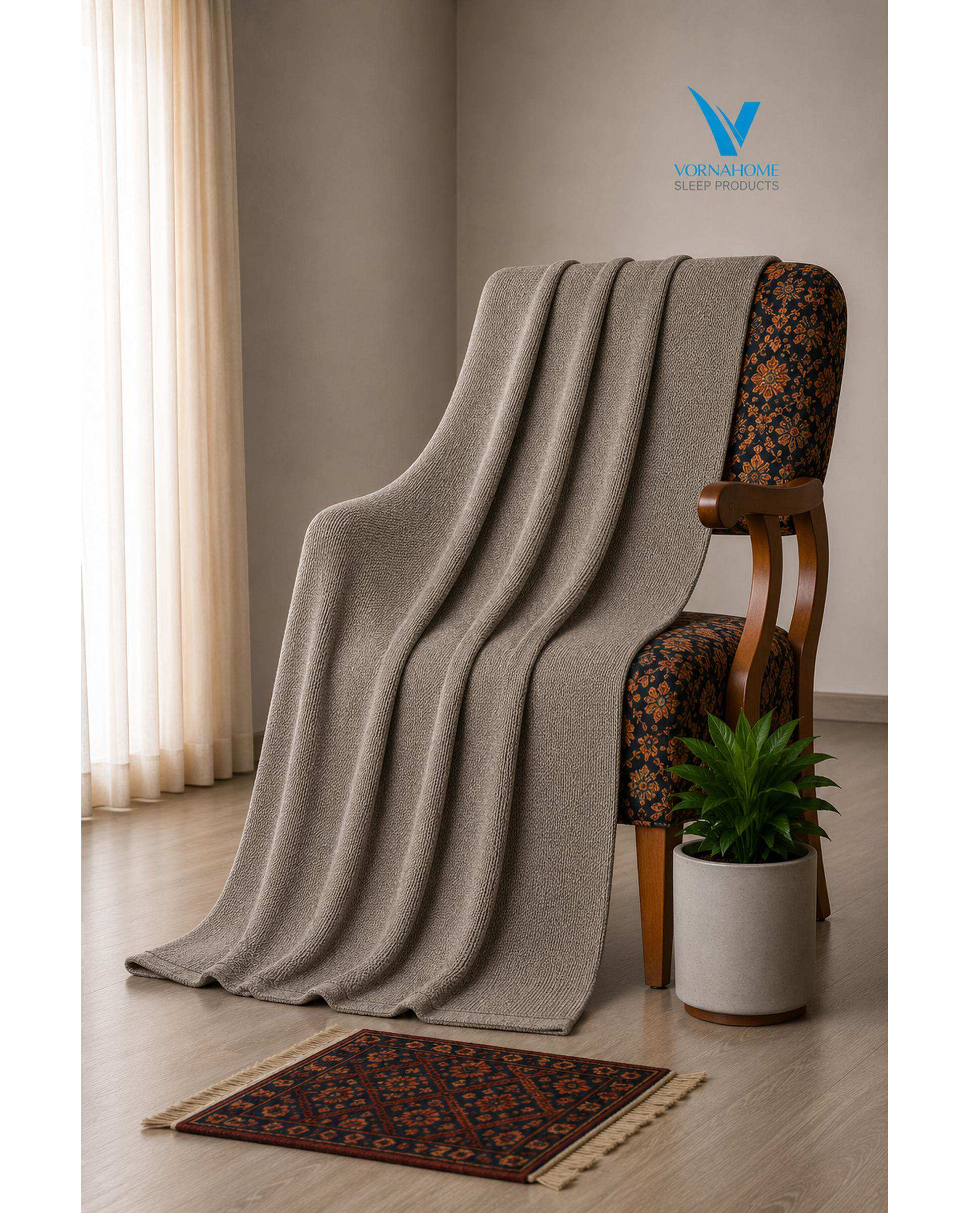 شال مبل سایز 180×140 طوسی تیره ورنا هوم Vornahome طرح کلاسیک