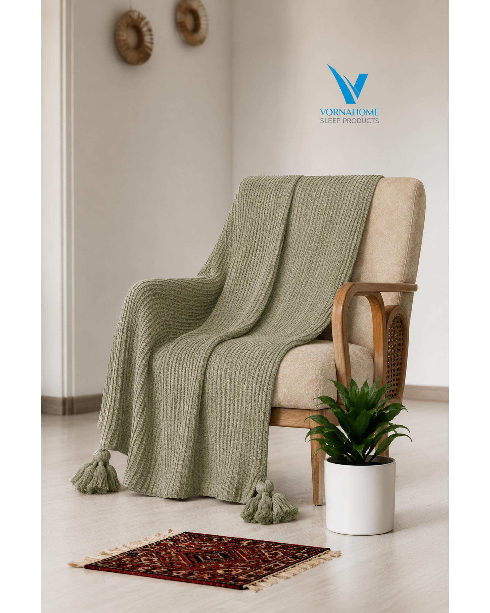 شال مبل سایز 180×140 سبز آووکادویی ورنا هوم Vornahome طرح پیکه
