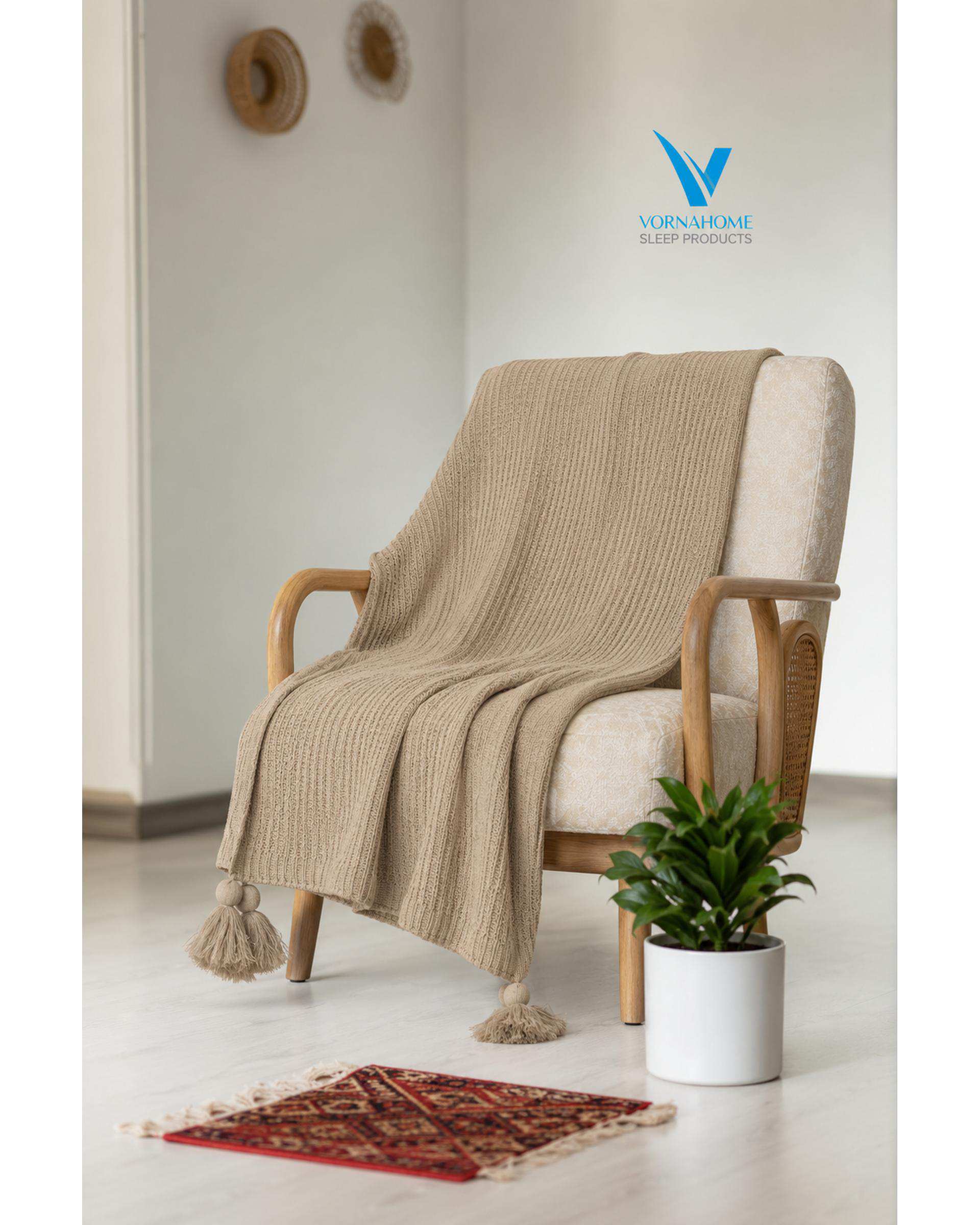شال مبل سایز 180×140 کرم ورنا هوم Vornahome طرح پیکه