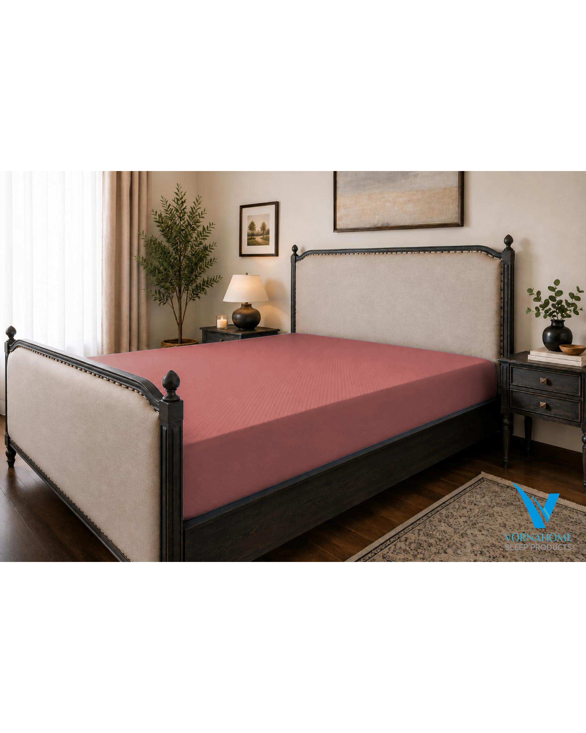 محافظ تشک ضد آب رنگی دو نفره سایز 200×200 صورتی تیره ورنا هوم Vornahome