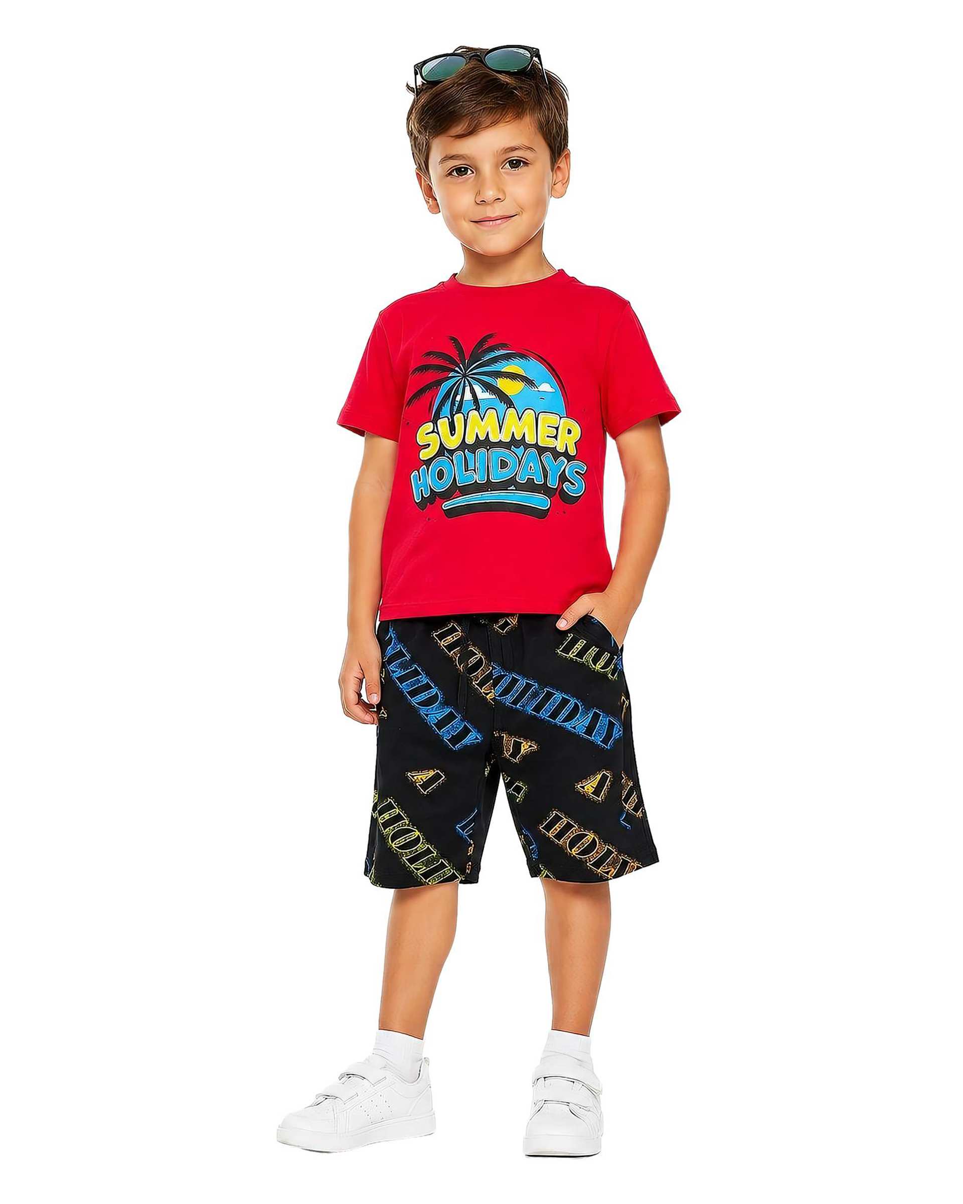 ست تیشرت و شلوارک پسرانه قرمز لئو کیدز Leo kids مدل Summer کد 1-5882