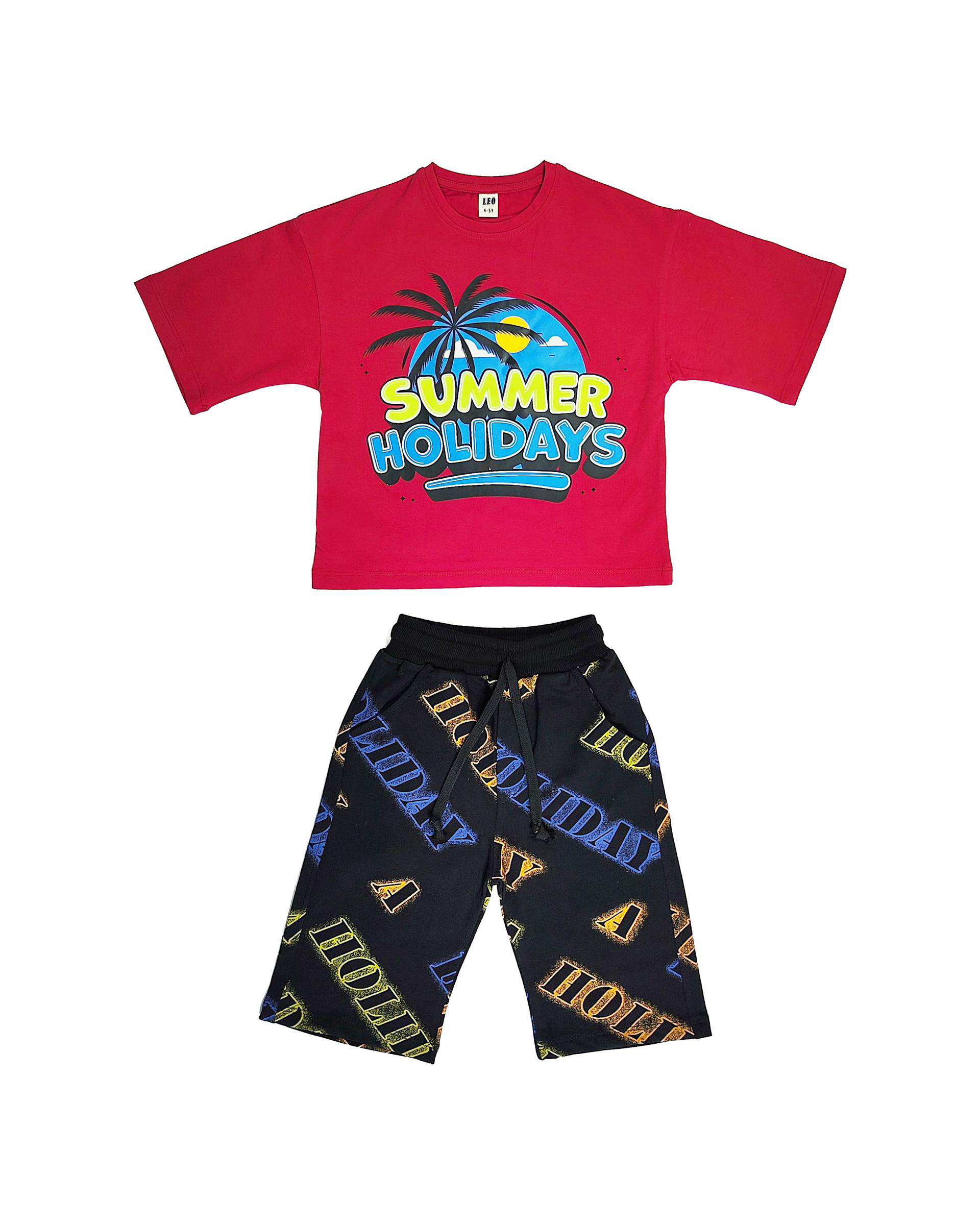 ست تیشرت و شلوارک پسرانه قرمز لئو کیدز Leo kids مدل Summer کد 1-5882