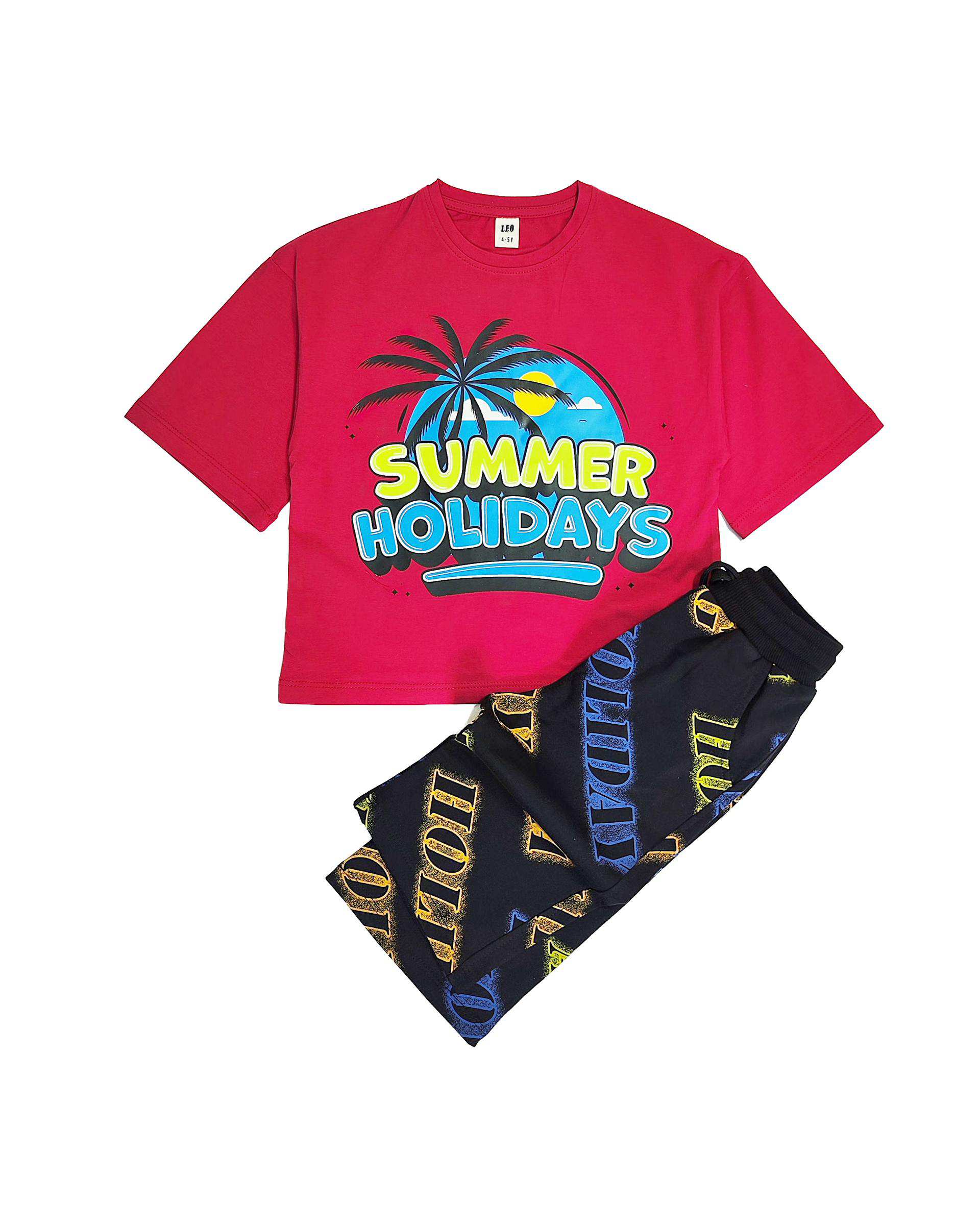 ست تیشرت و شلوارک پسرانه قرمز لئو کیدز Leo kids مدل Summer کد 1-5882