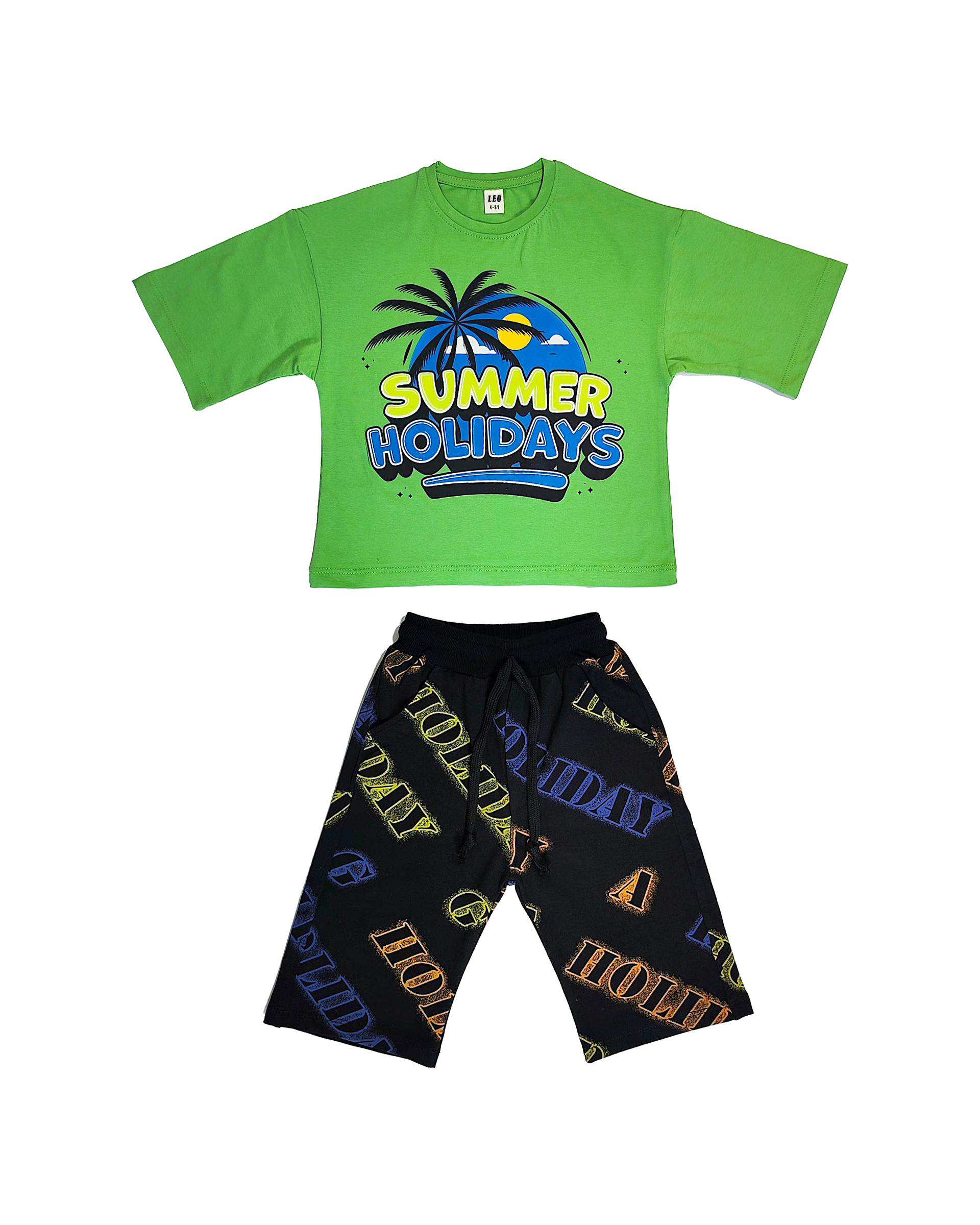 ست تیشرت شلوارک پسرانه سبز لئو کیدز Leo kids مدل Summer کد 2-5882
