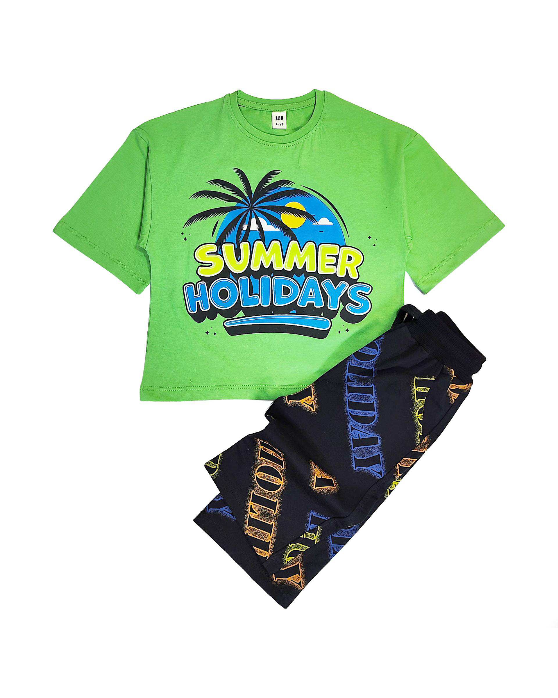 ست تیشرت شلوارک پسرانه سبز لئو کیدز Leo kids مدل Summer کد 2-5882