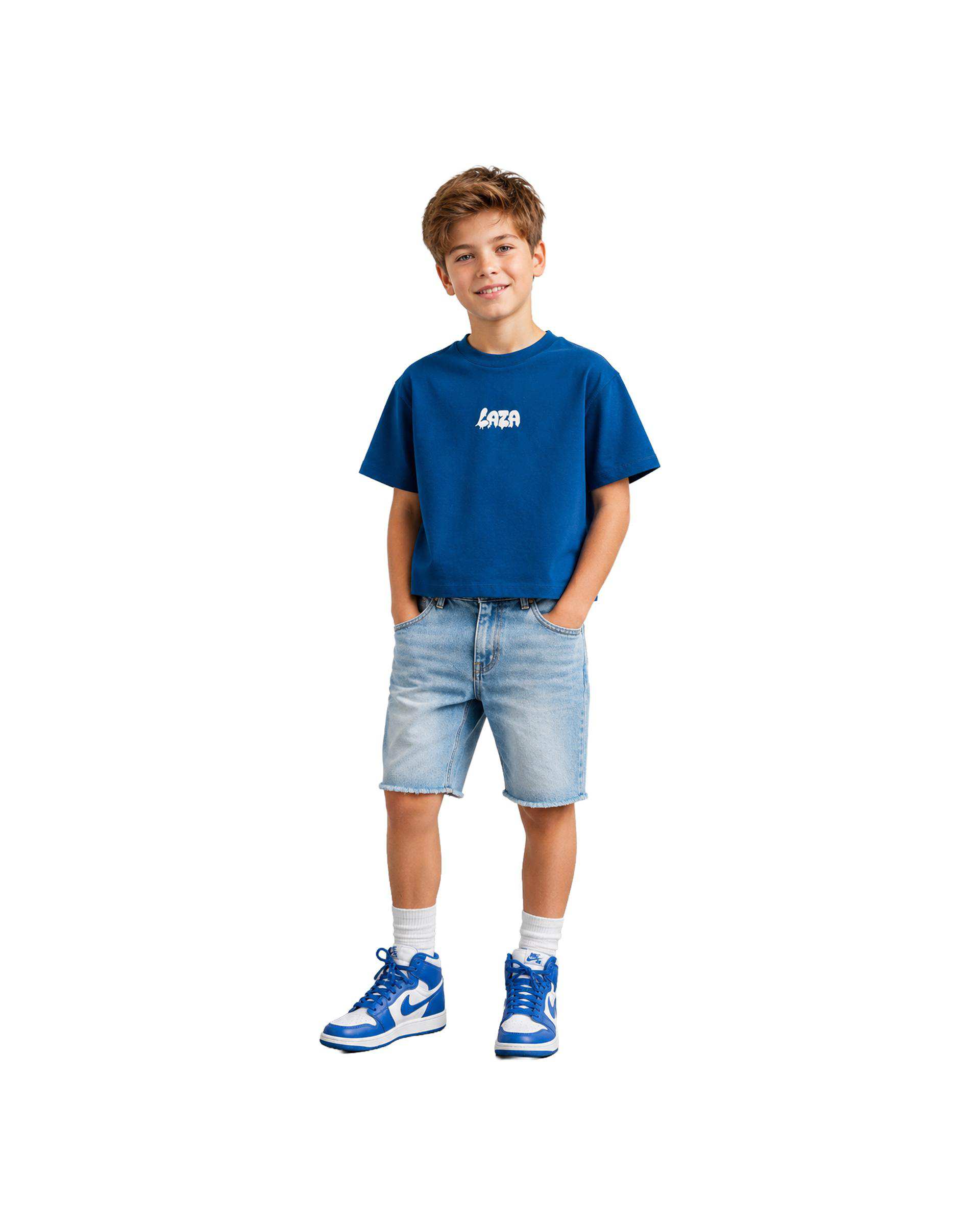 تیشرت بچگانه آبی لئو کیدز Leo kids طرح LAZA کد 1-5886