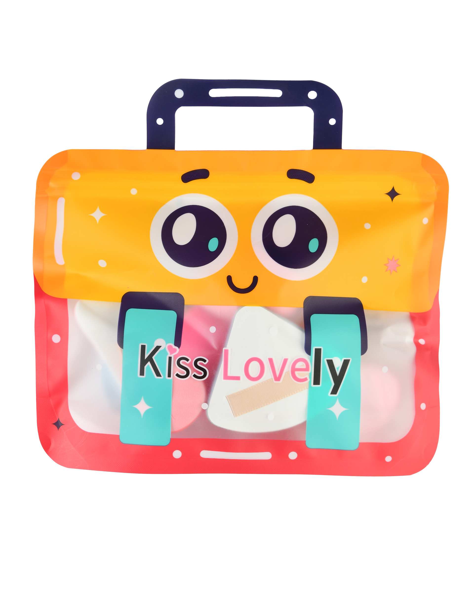 ست پد آرایشی چند کاره 12 عددی کیس لاولی Kiss Lovely طرح کیف