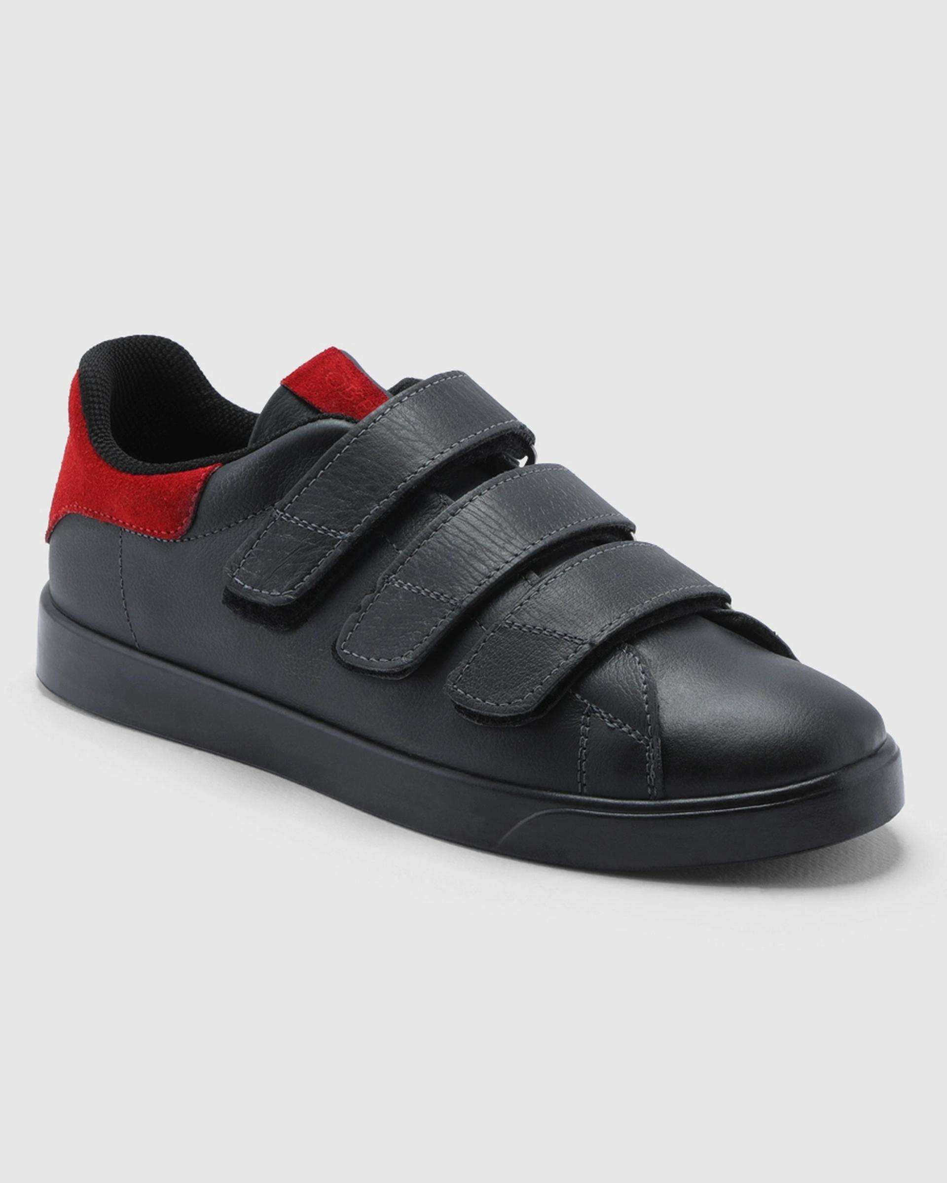 کفش چرم زنانه مشکی قرمز اورز OREZ مدل MIA VELCRO کد WCK218