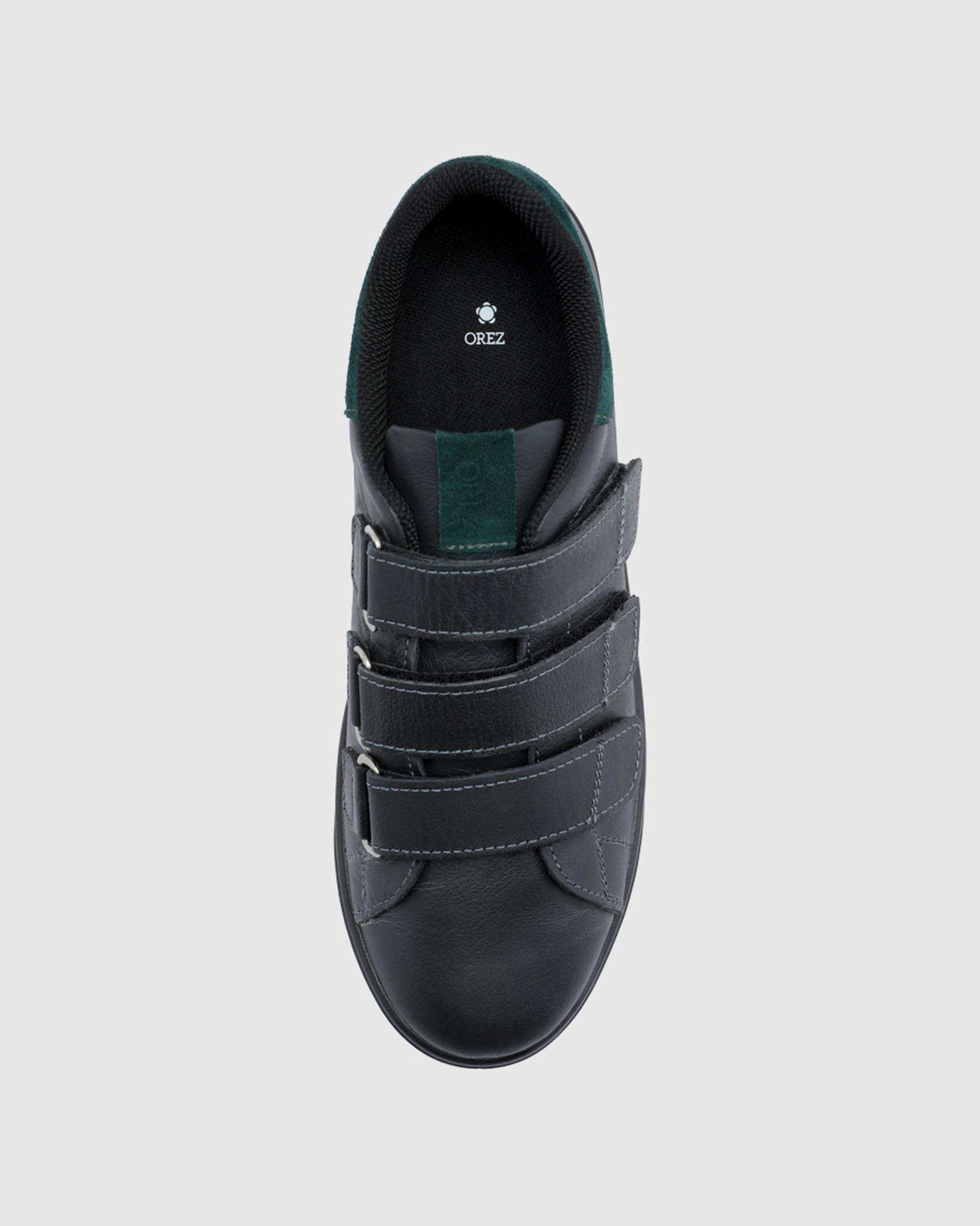 کفش چرم زنانه مشکی سبز اورز OREZ مدل MIA VELCRO کد WCK218