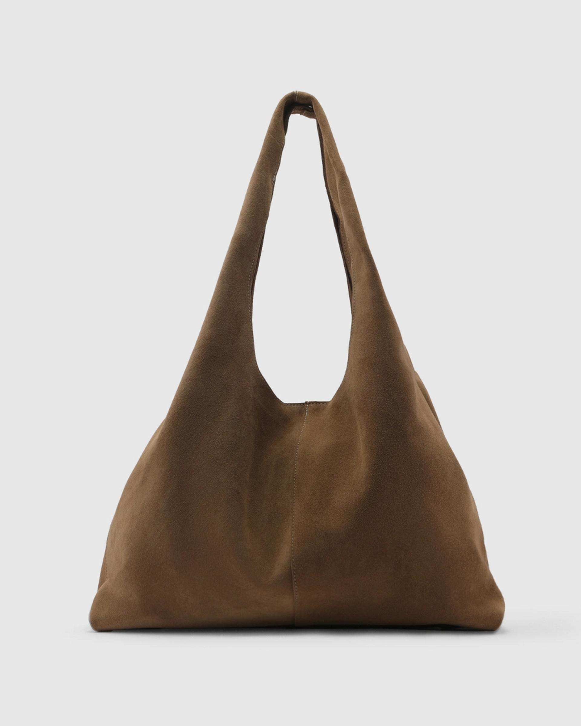 کیف دوشی چرم جیر زنانه نسکافه ای اورز OREZ مدل VELVET کد SHB104