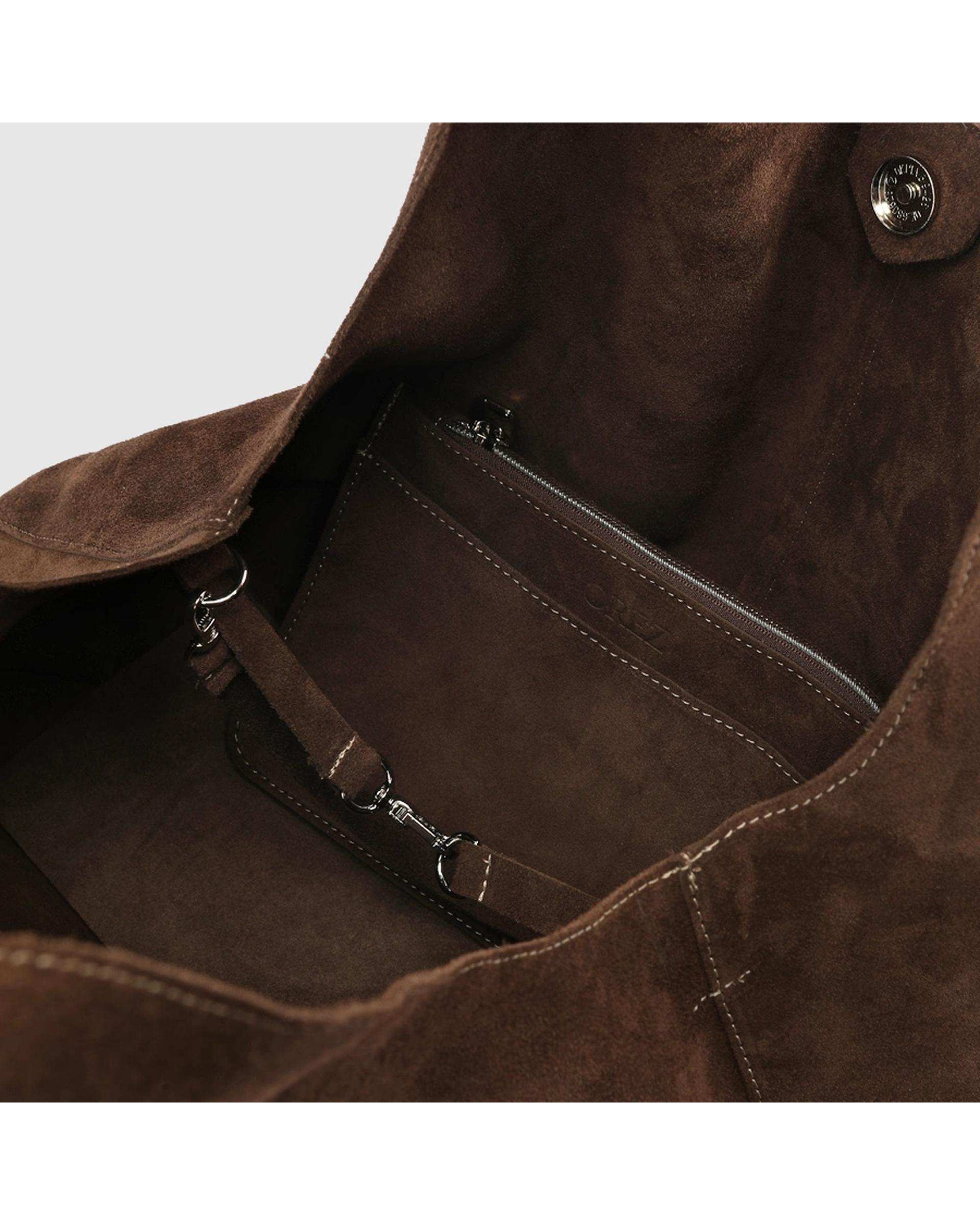 کیف دوشی چرم جیر زنانه قهوه ای اورز OREZ مدل VELVET کد SHB104