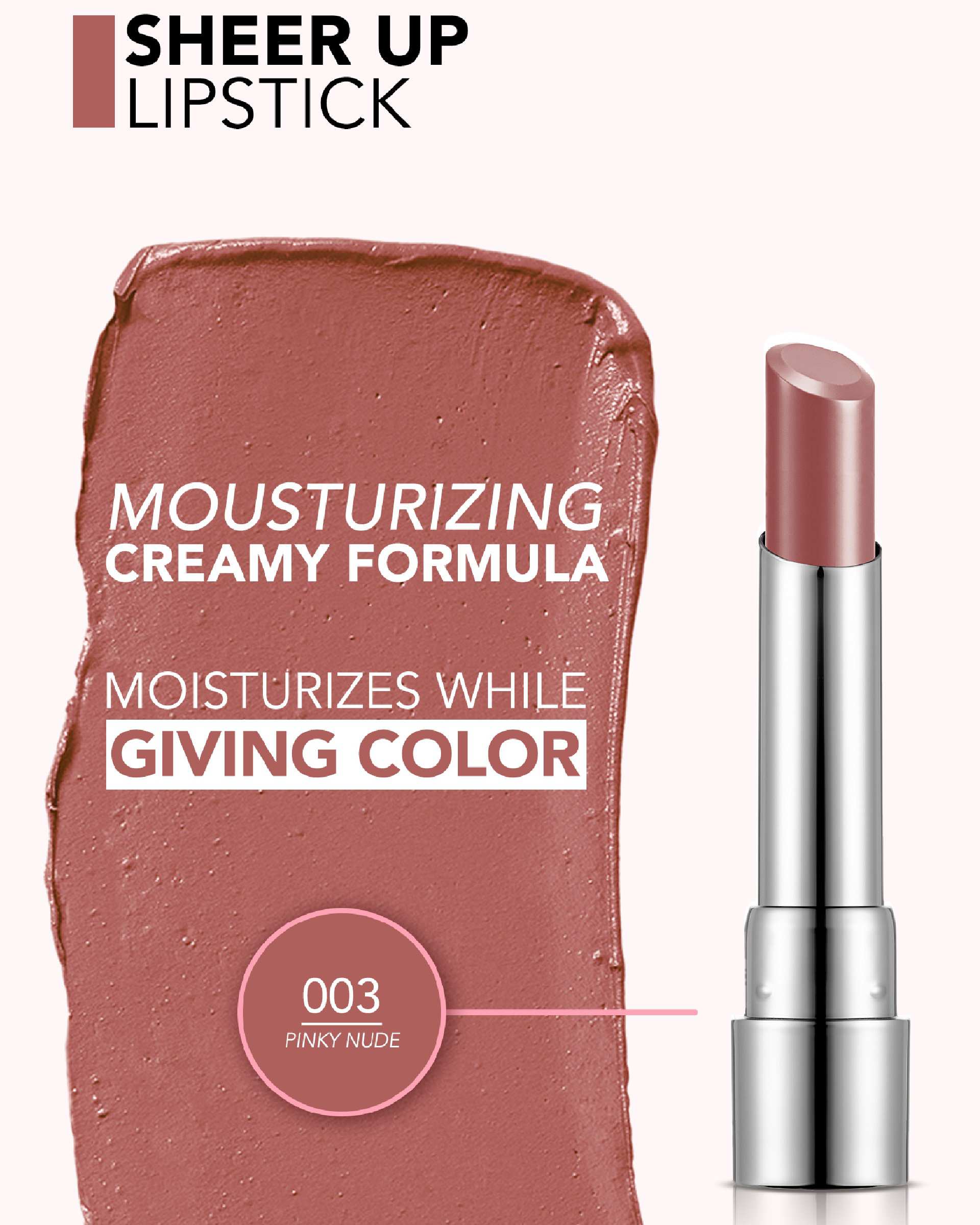 رژ لب جامد فلورمار FLORMAR مدل شیرآپ SHEER UP شماره 003 Pinky Nude