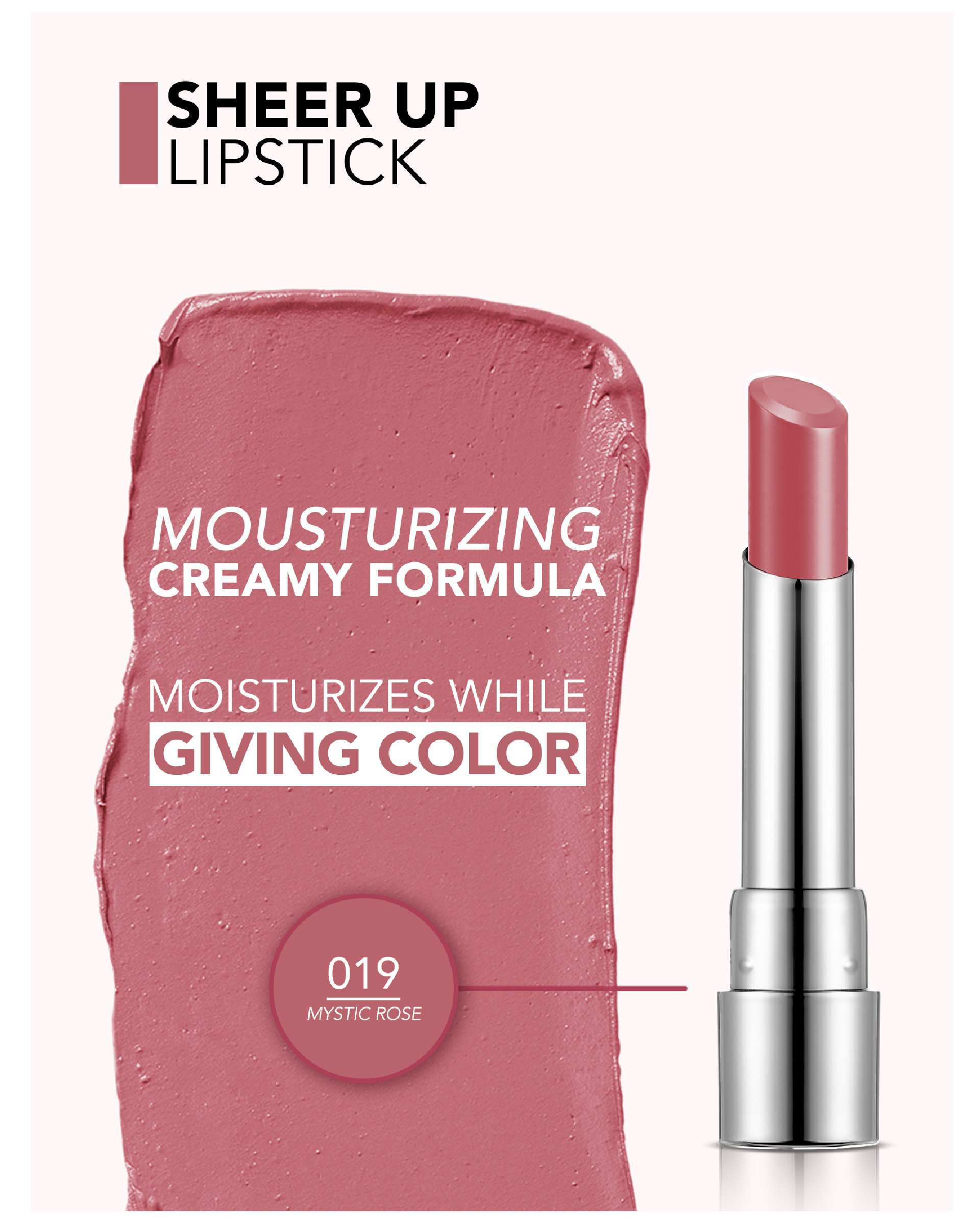 رژ لب جامد فلورمار FLORMAR مدل شیرآپ SHEER UP شماره 019 Mystic Rose