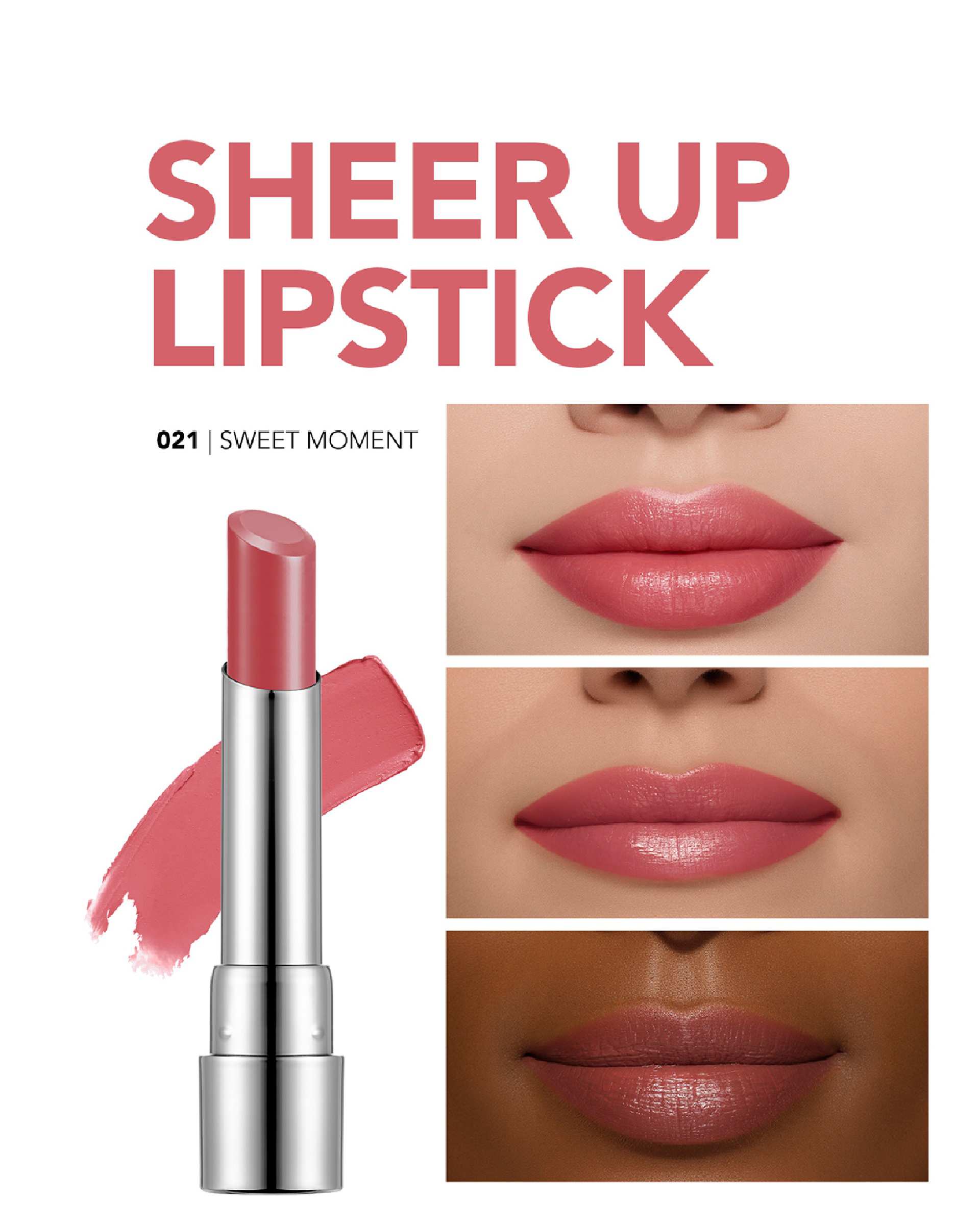 رژ لب جامد فلورمار FLORMAR مدل شیرآپ SHEER UP شماره 021 Sweet Moment