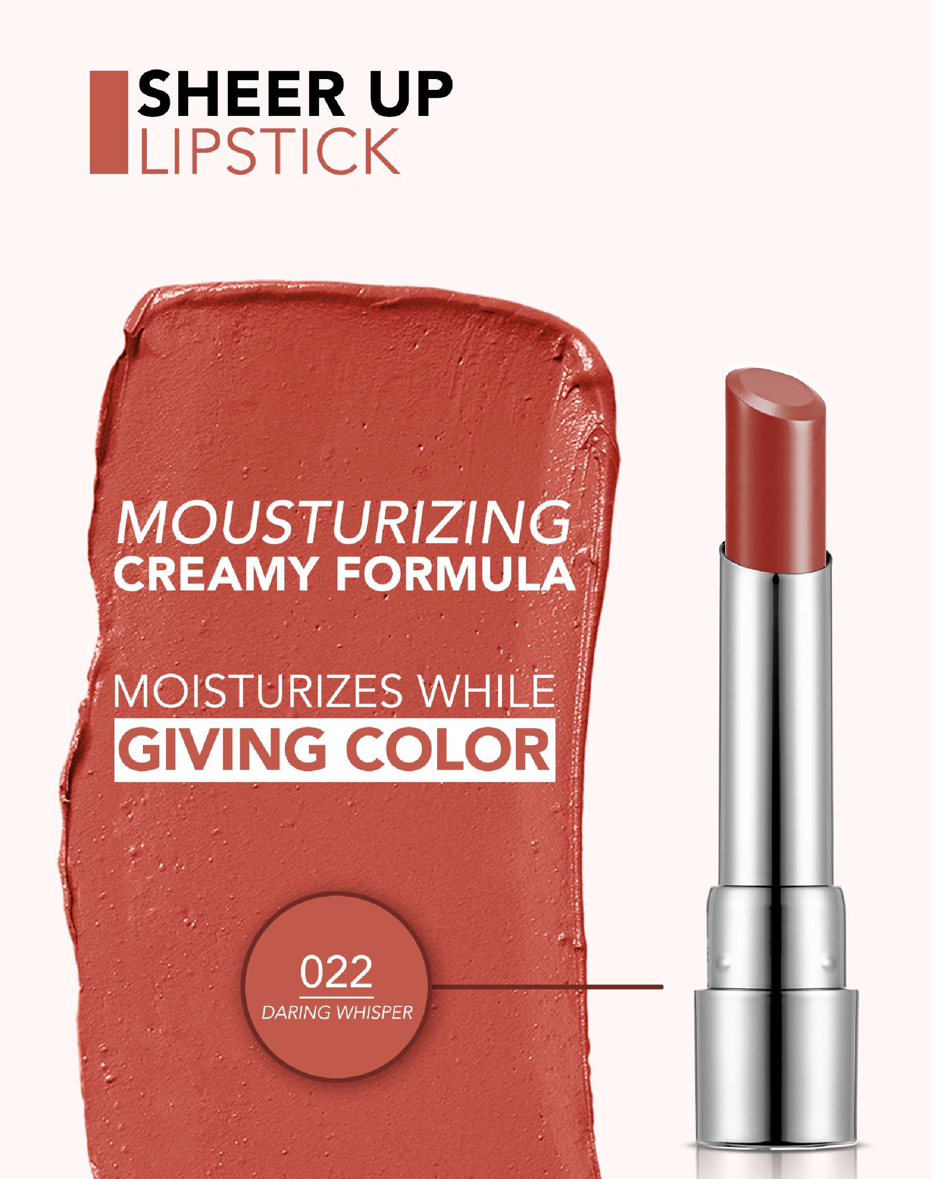 رژ لب جامد فلورمار FLORMAR مدل شیرآپ SHEER UP شماره 022 Daring Whisper