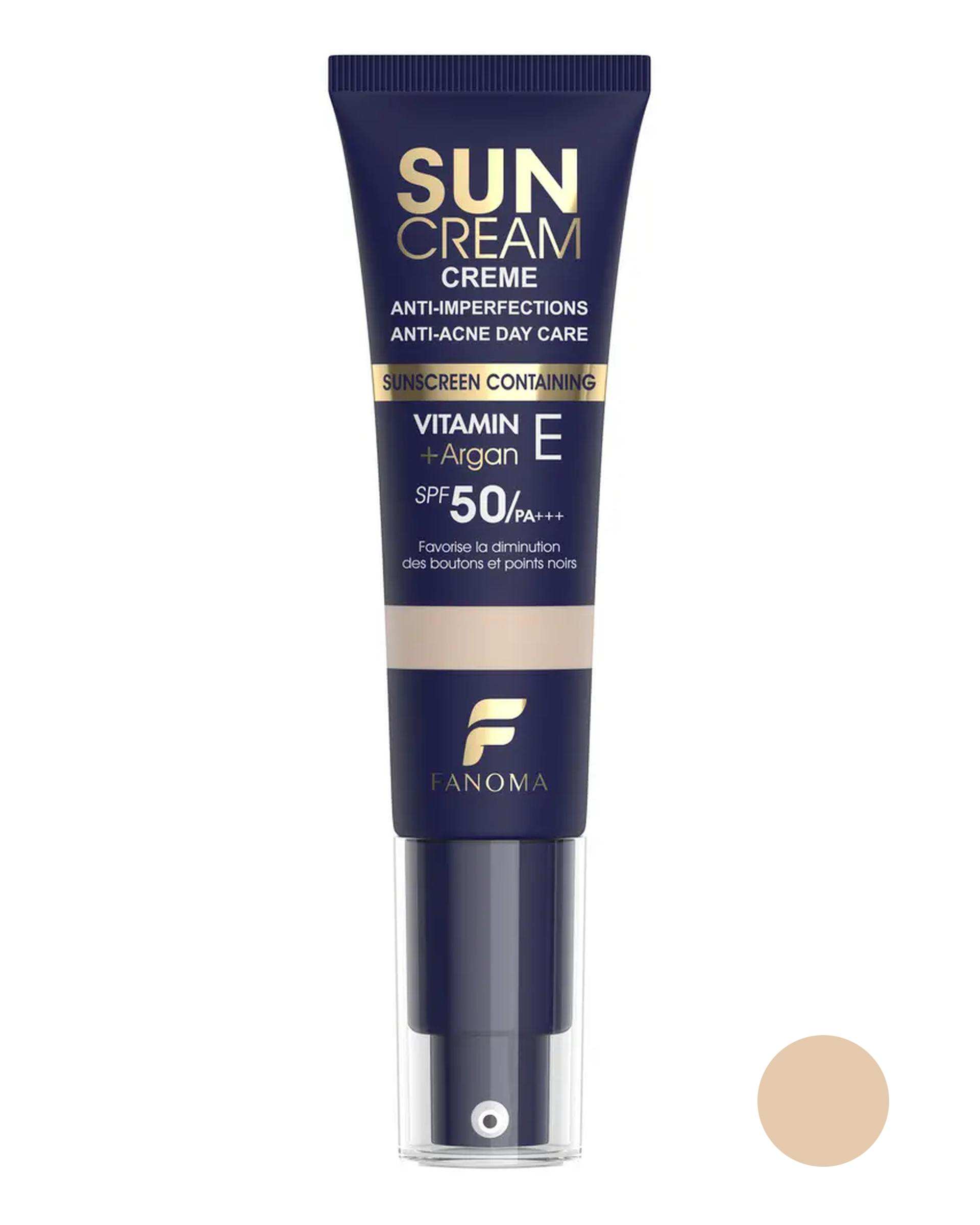 کرم ضد آفتاب رنگی SPF50 فاقد چربی فانوما Fanoma مناسب پوست چرب و مستعد جوش شماره 02