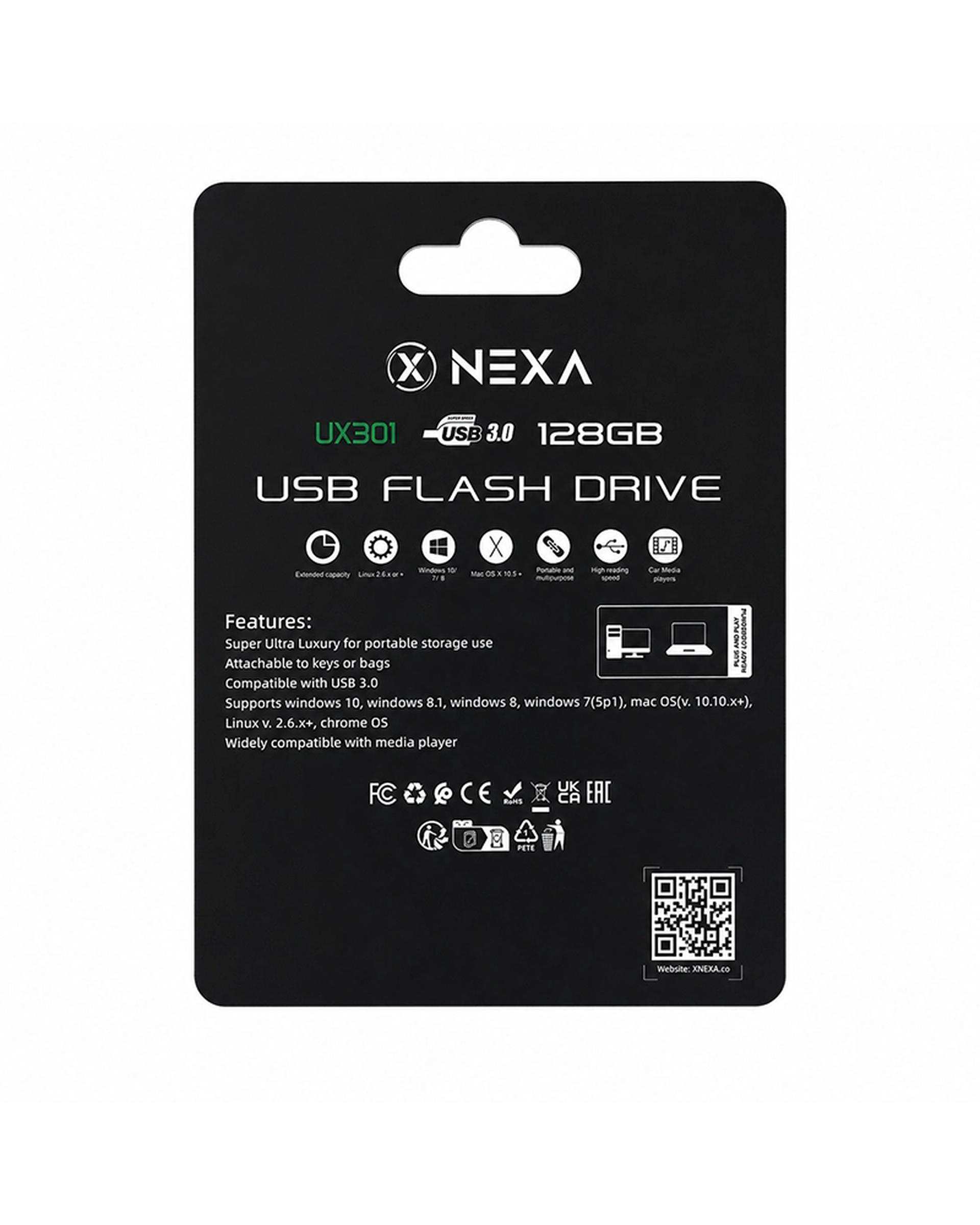 فلش مموری نقره ای نکسا NEXA مدل UX301 LUXE ظرفیت 128 گیگابایت با رابط USB 3.0