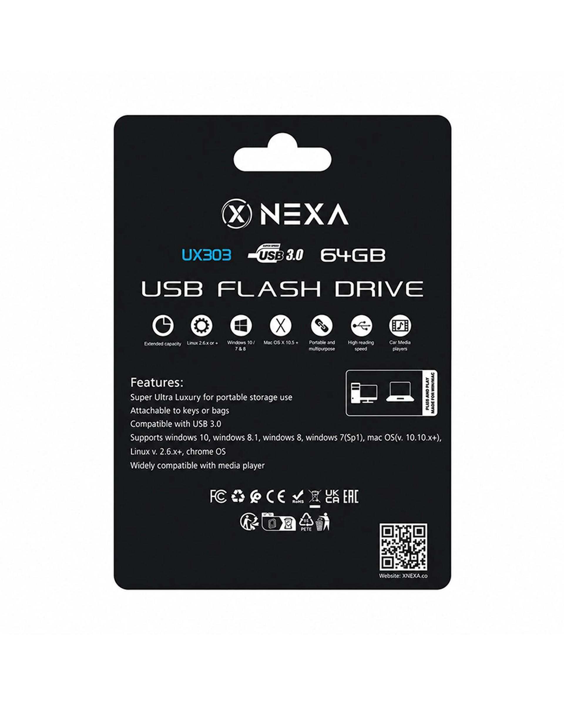 فلش مموری نقره ای نکسا NEXA مدل UX303 MI ظرفیت 64 گیگابایت با رابط USB 3.0