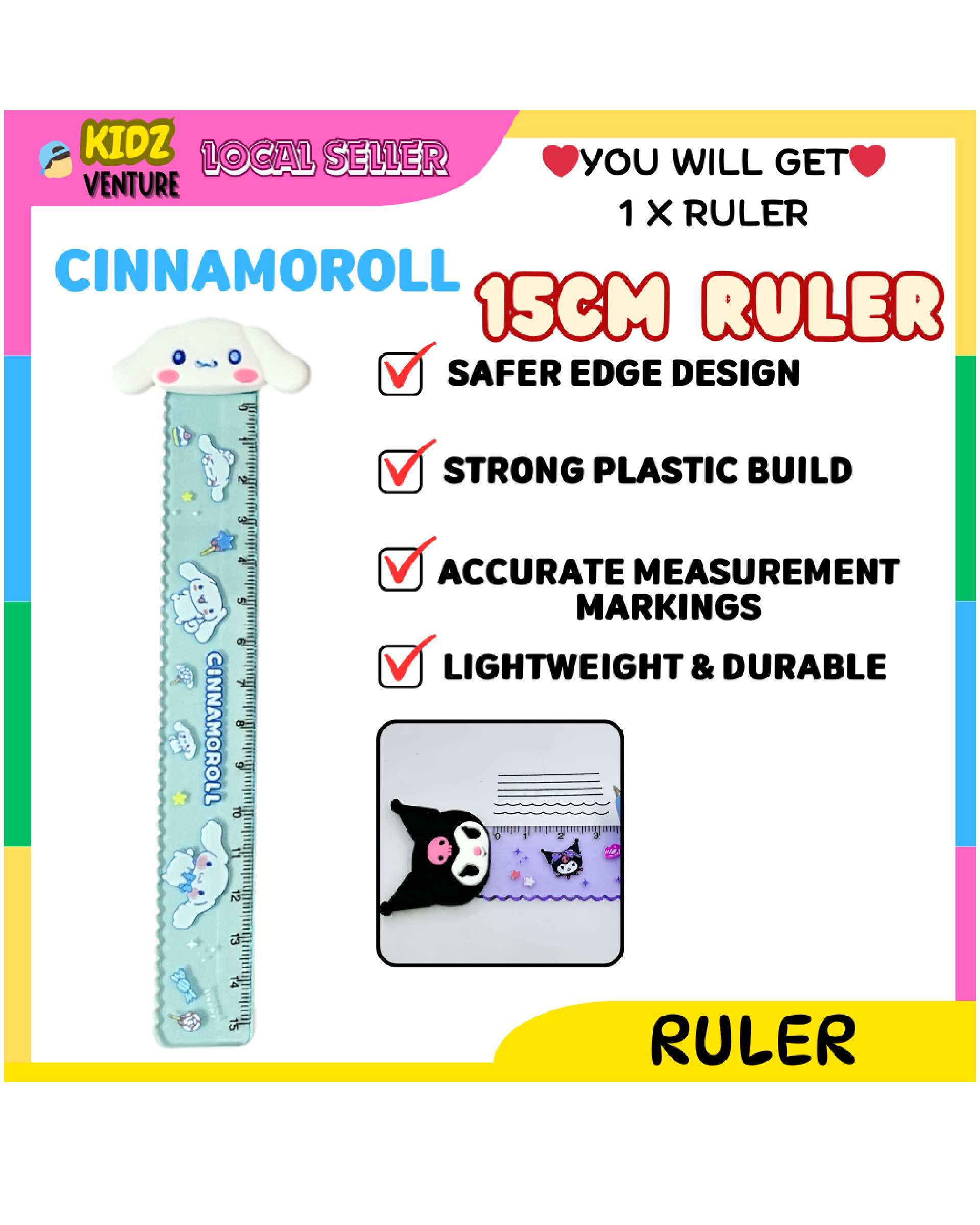 خط کش فانتزی 15 سانتیمتری مدل کرومی و دوستان کد سینمارول cinnamoroll