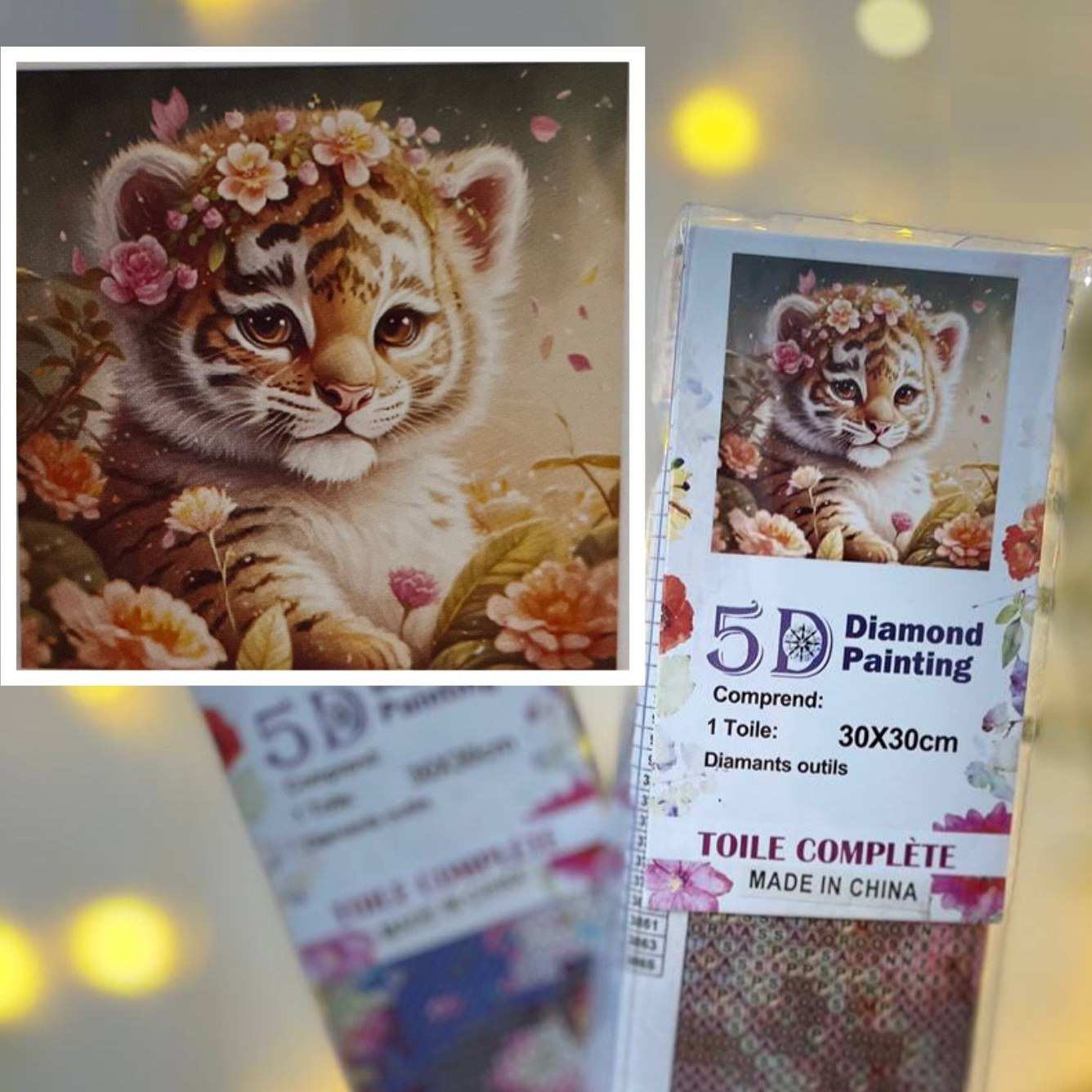 بازی آموزشی تابلو نقاشی الماسی بزرگسال پنج بعدی 5D diamond painting مدل cute little tiger